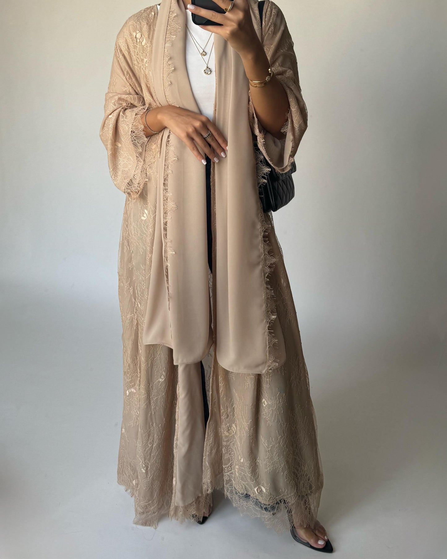 A434 - Beige Lace Summery Abaya