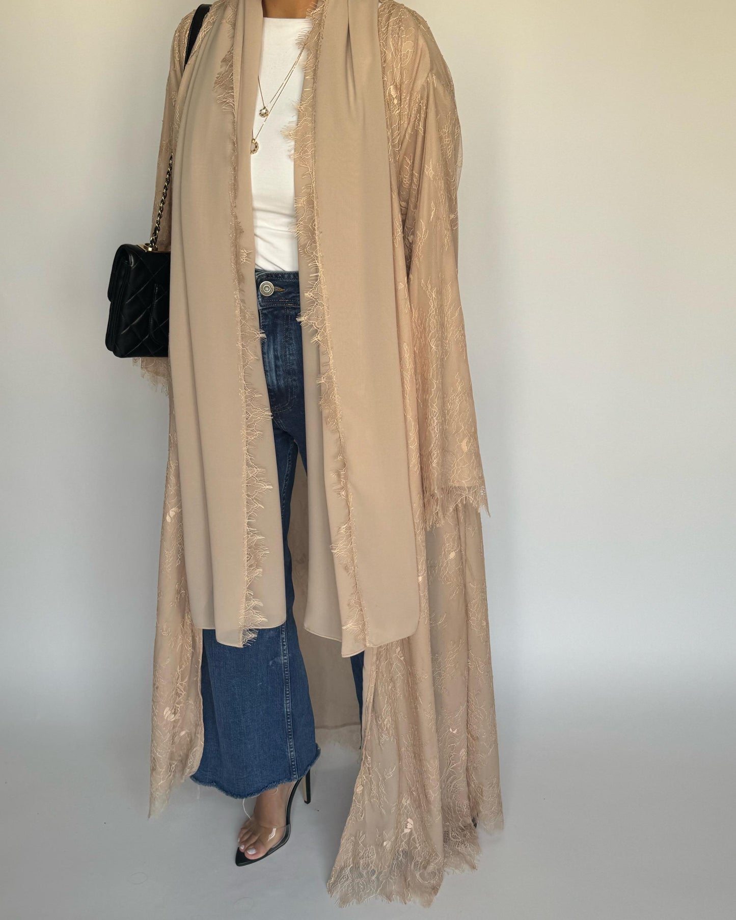A434 - Beige Lace Summery Abaya