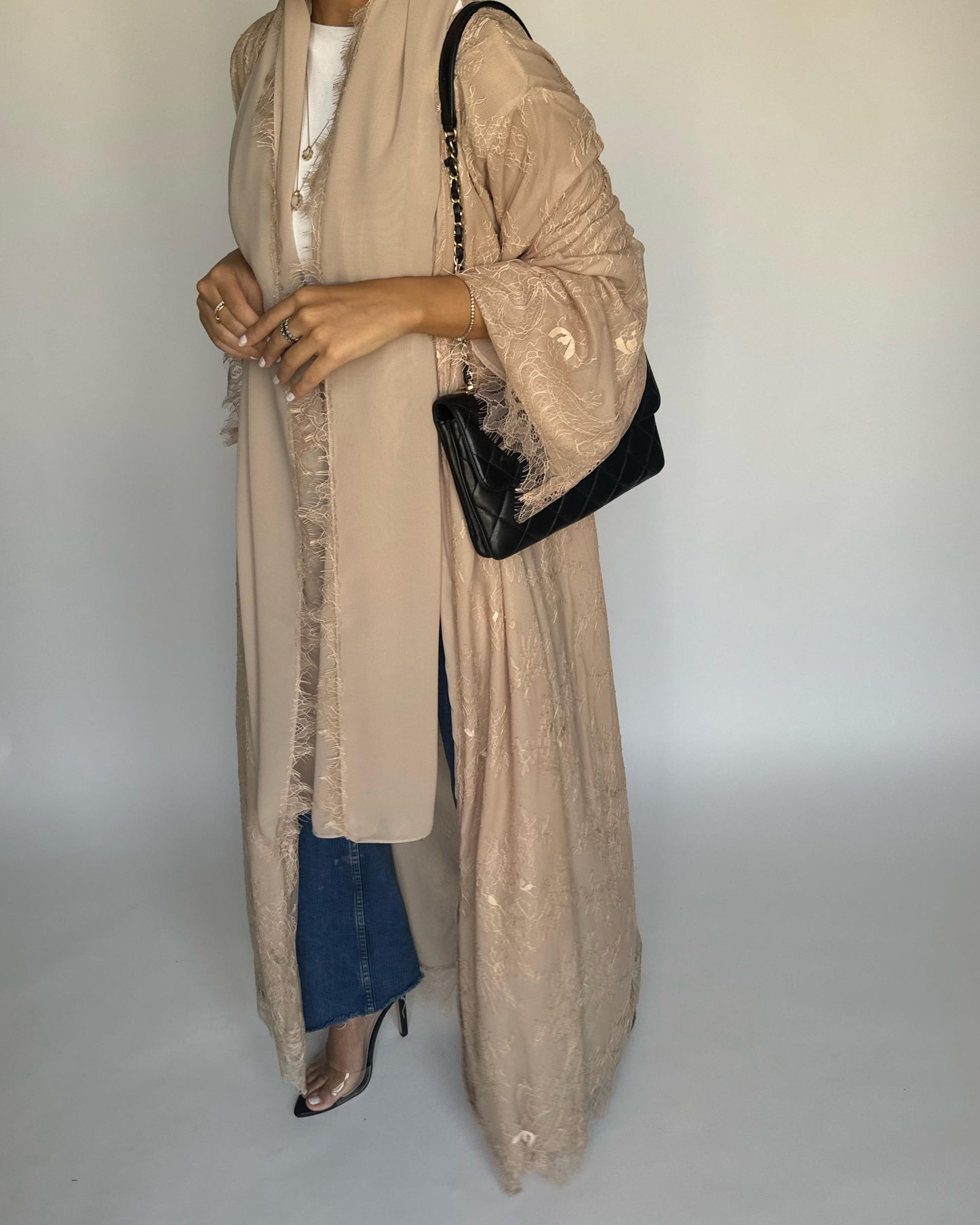 A434 - Beige Lace Summery Abaya