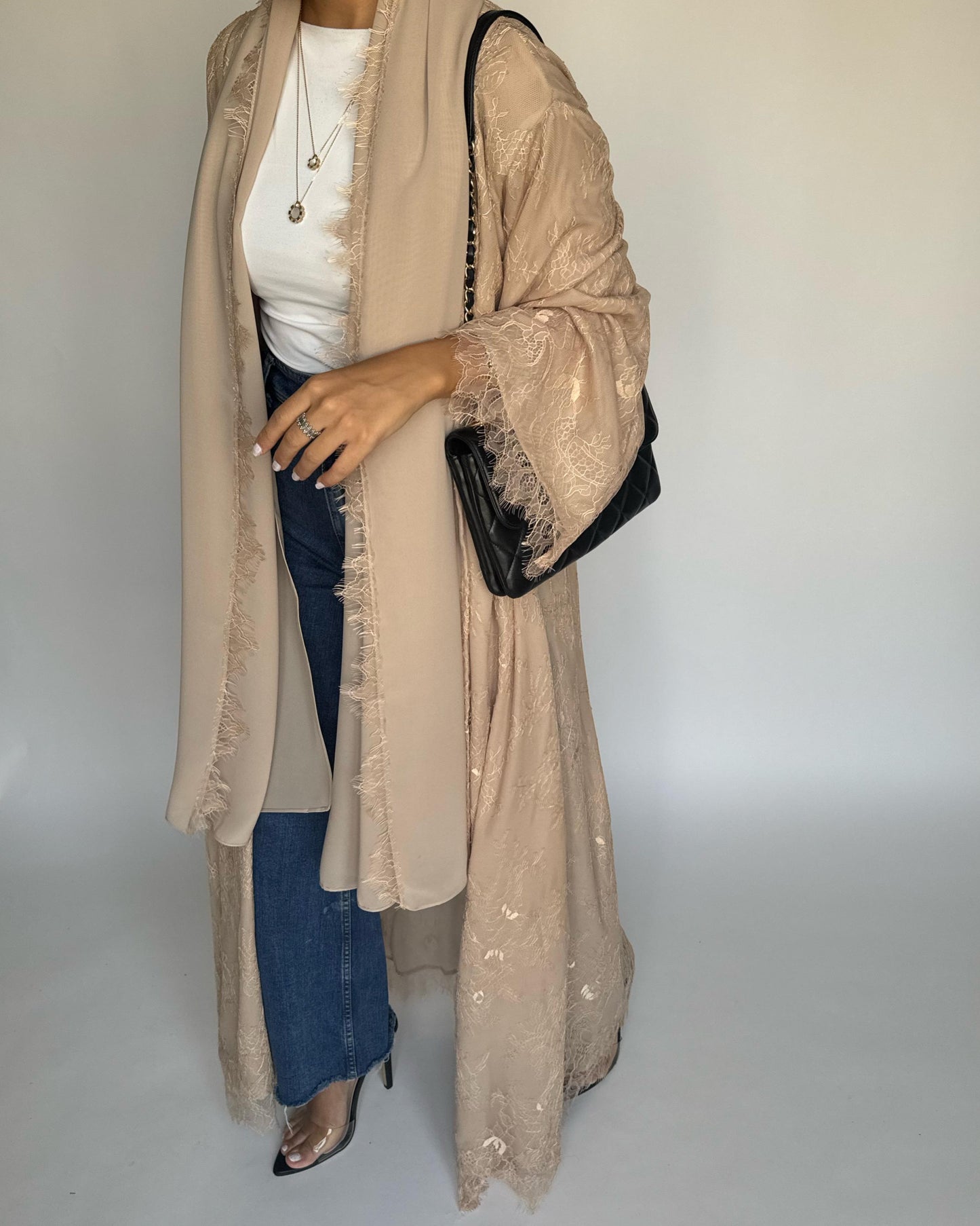 A434 - Beige Lace Summery Abaya