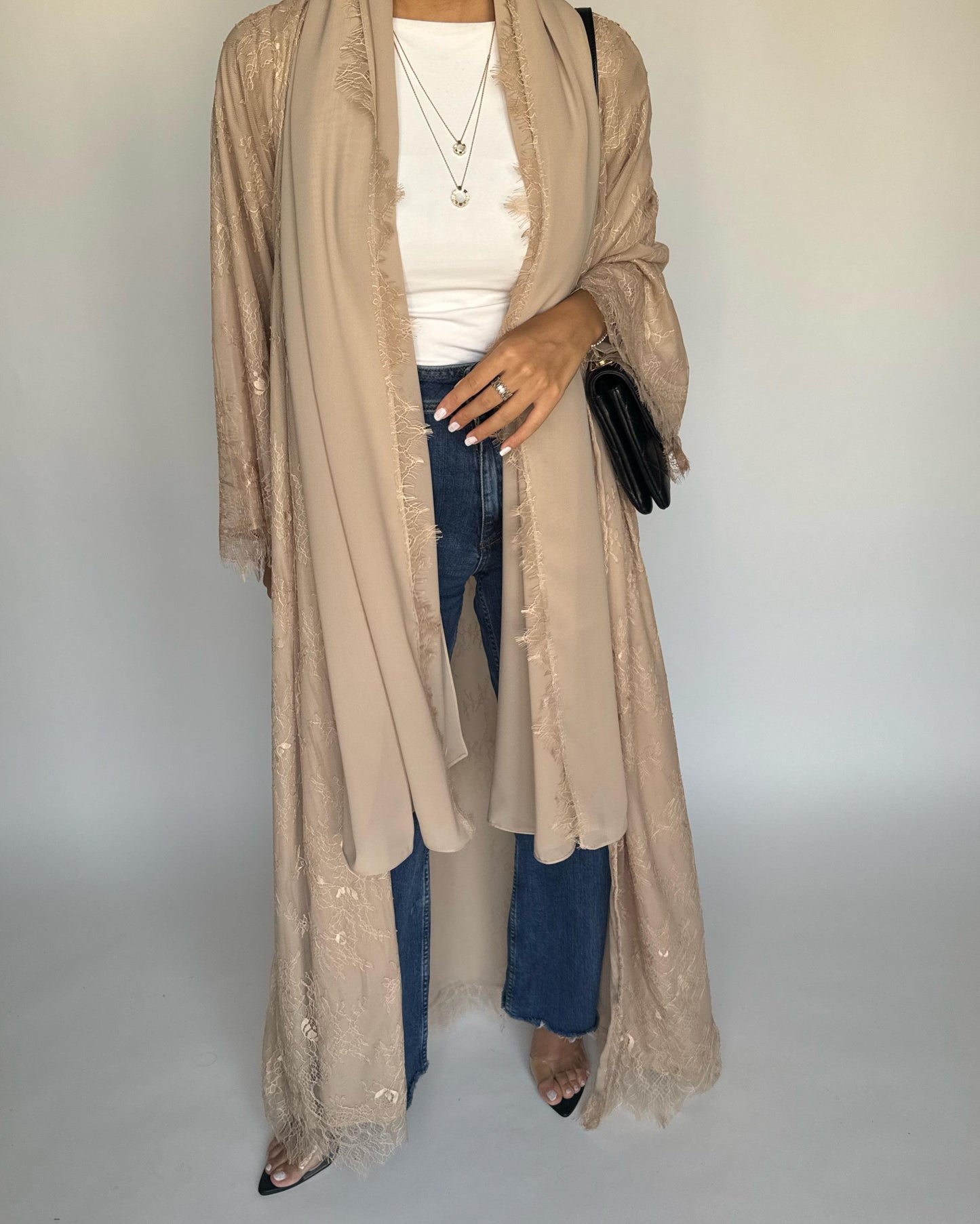 A434 - Beige Lace Summery Abaya