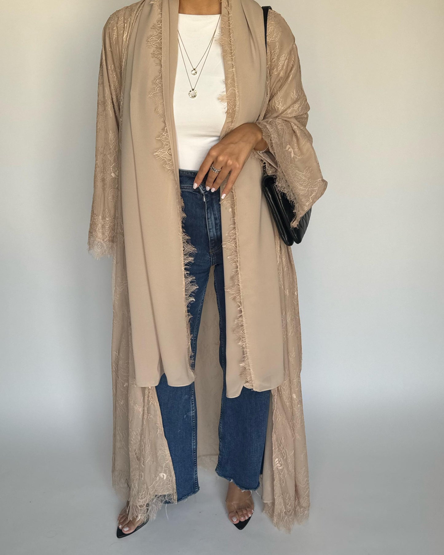 A434 - Beige Lace Summery Abaya