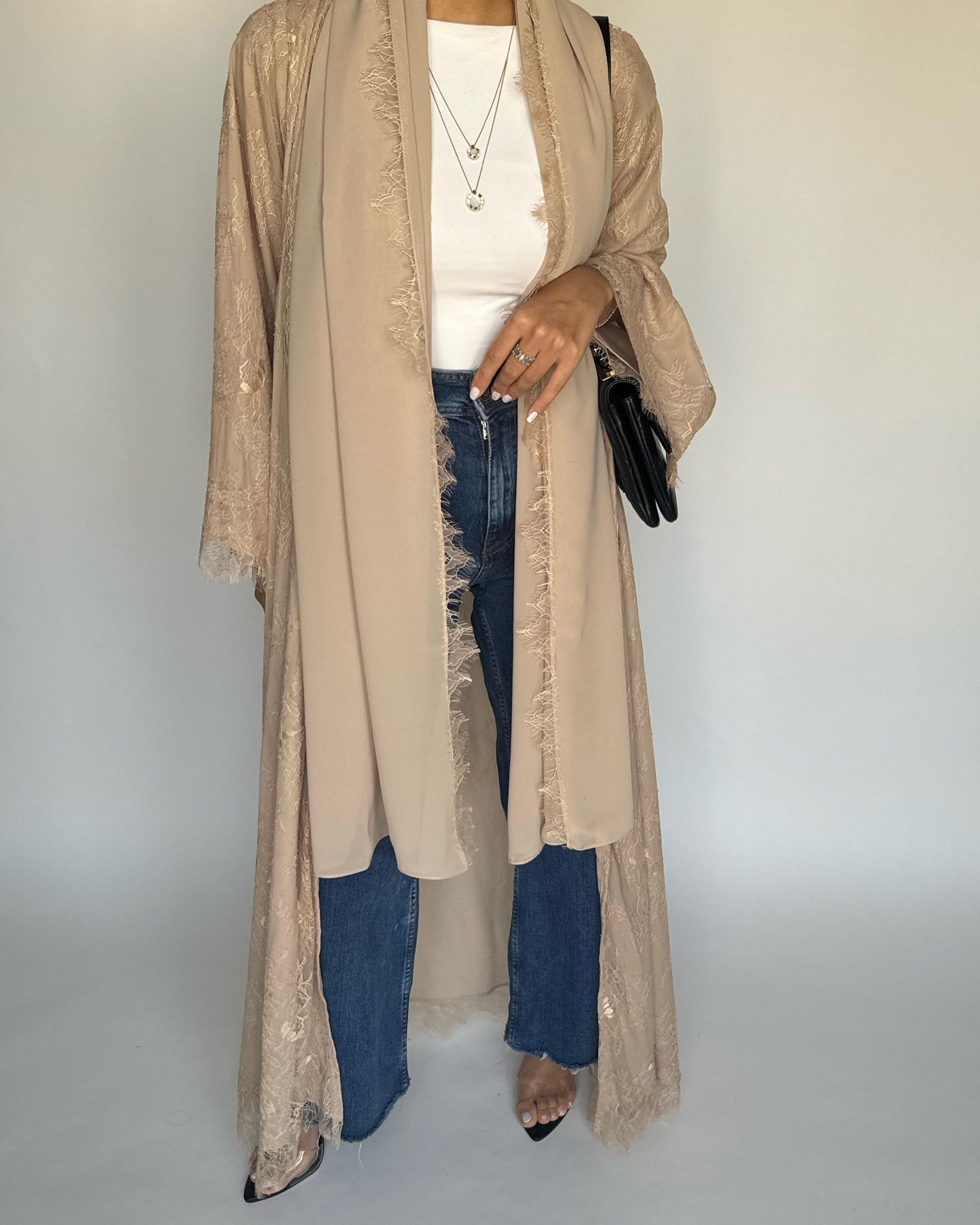 A434 - Beige Lace Summery Abaya