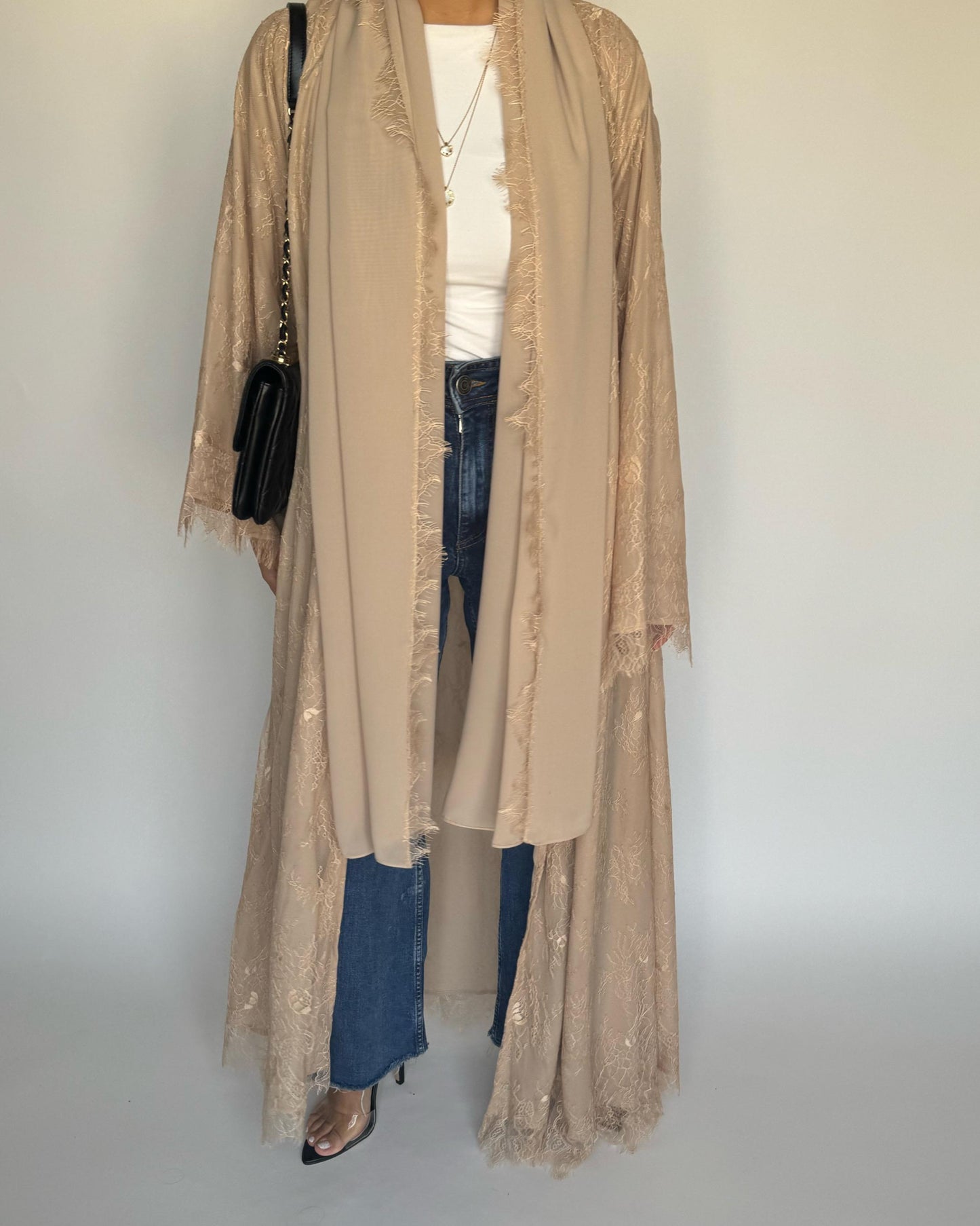 A434 - Beige Lace Summery Abaya
