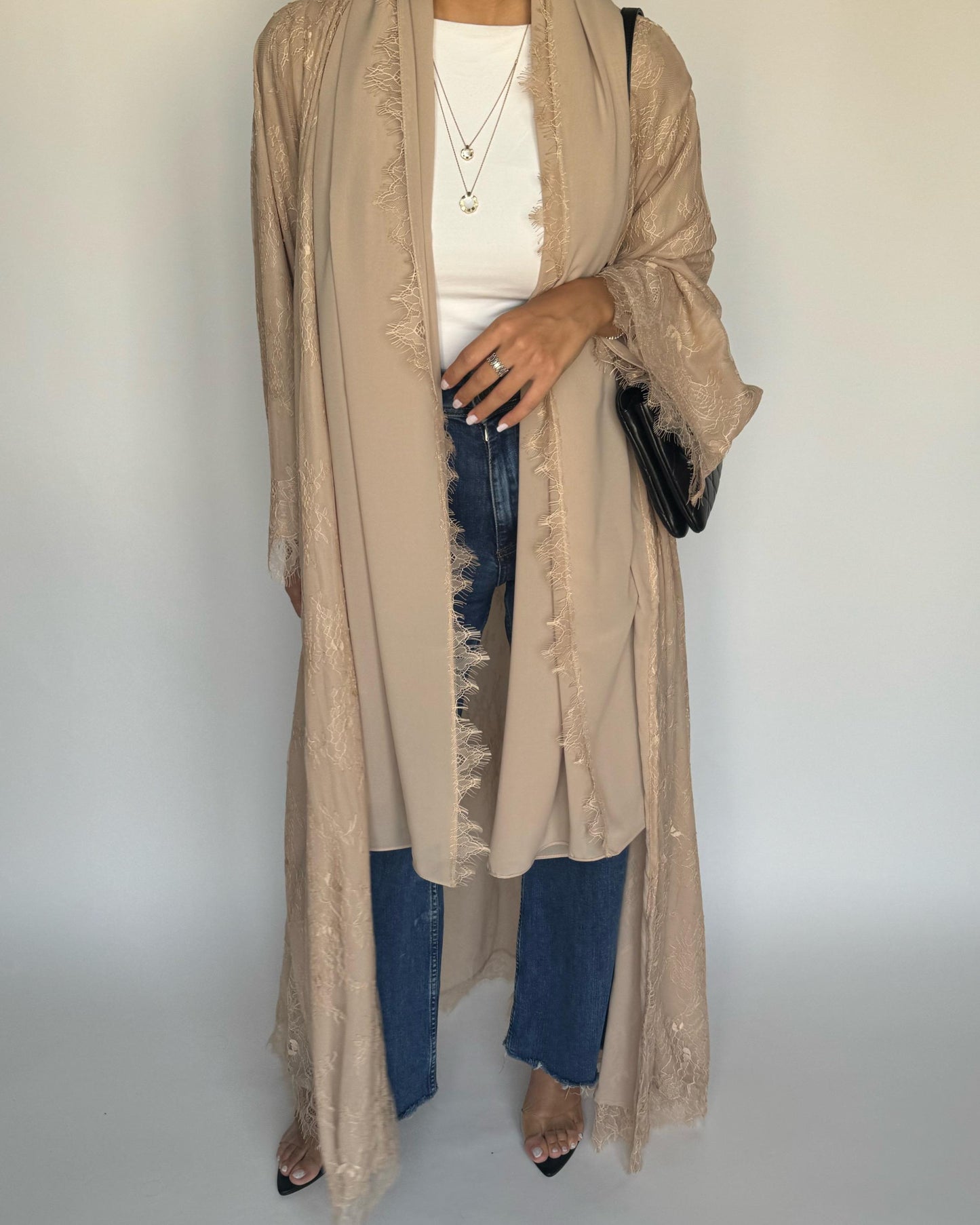 A434 - Beige Lace Summery Abaya