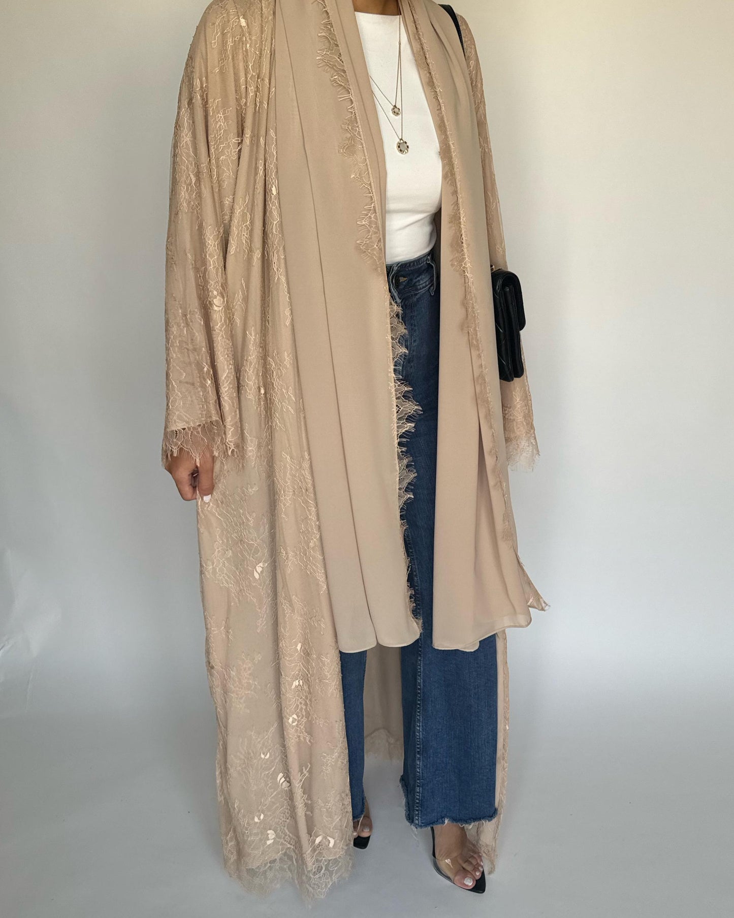 A434 - Beige Lace Summery Abaya