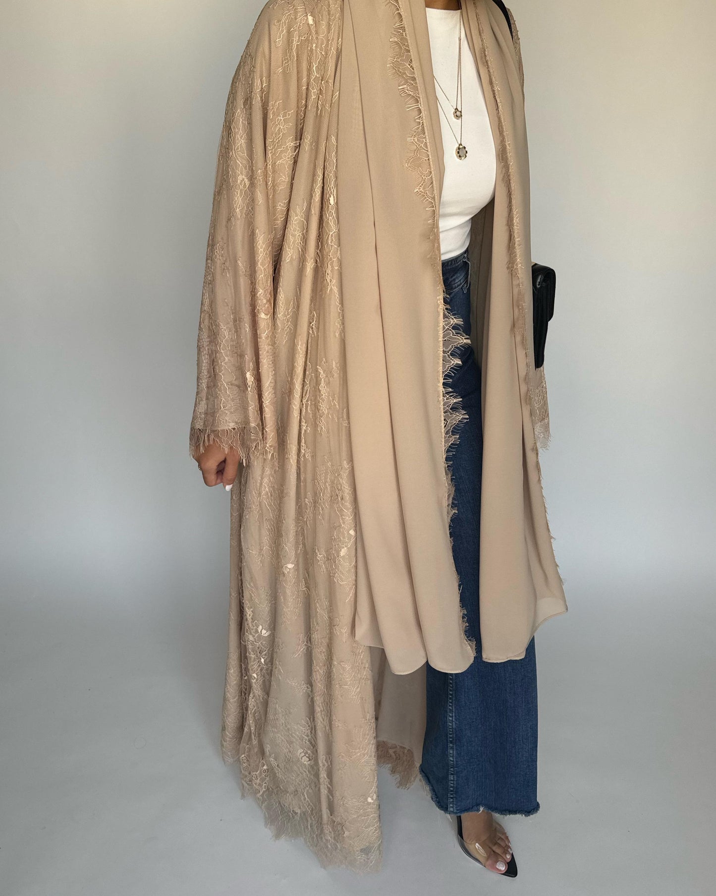 A434 - Beige Lace Summery Abaya