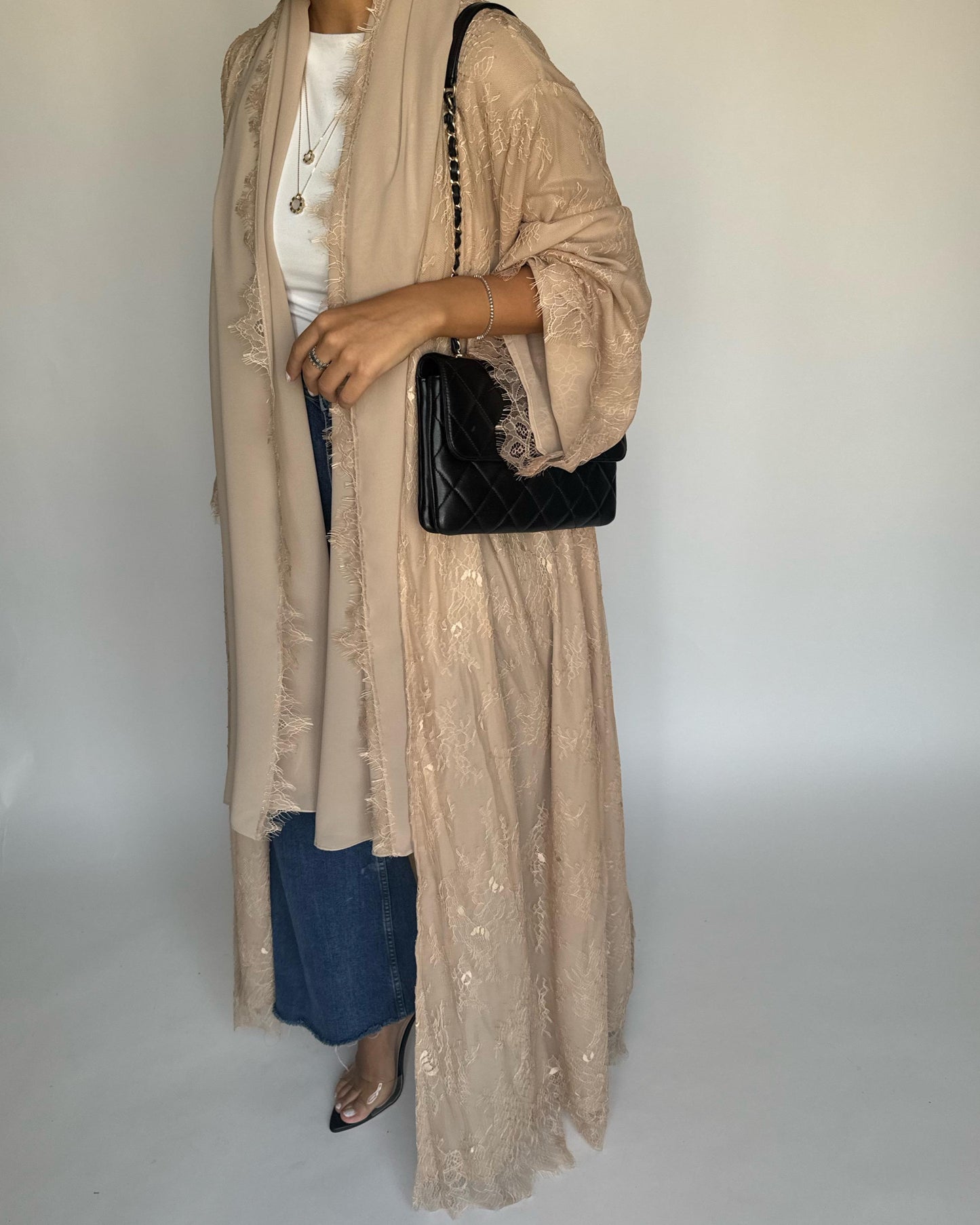 A434 - Beige Lace Summery Abaya