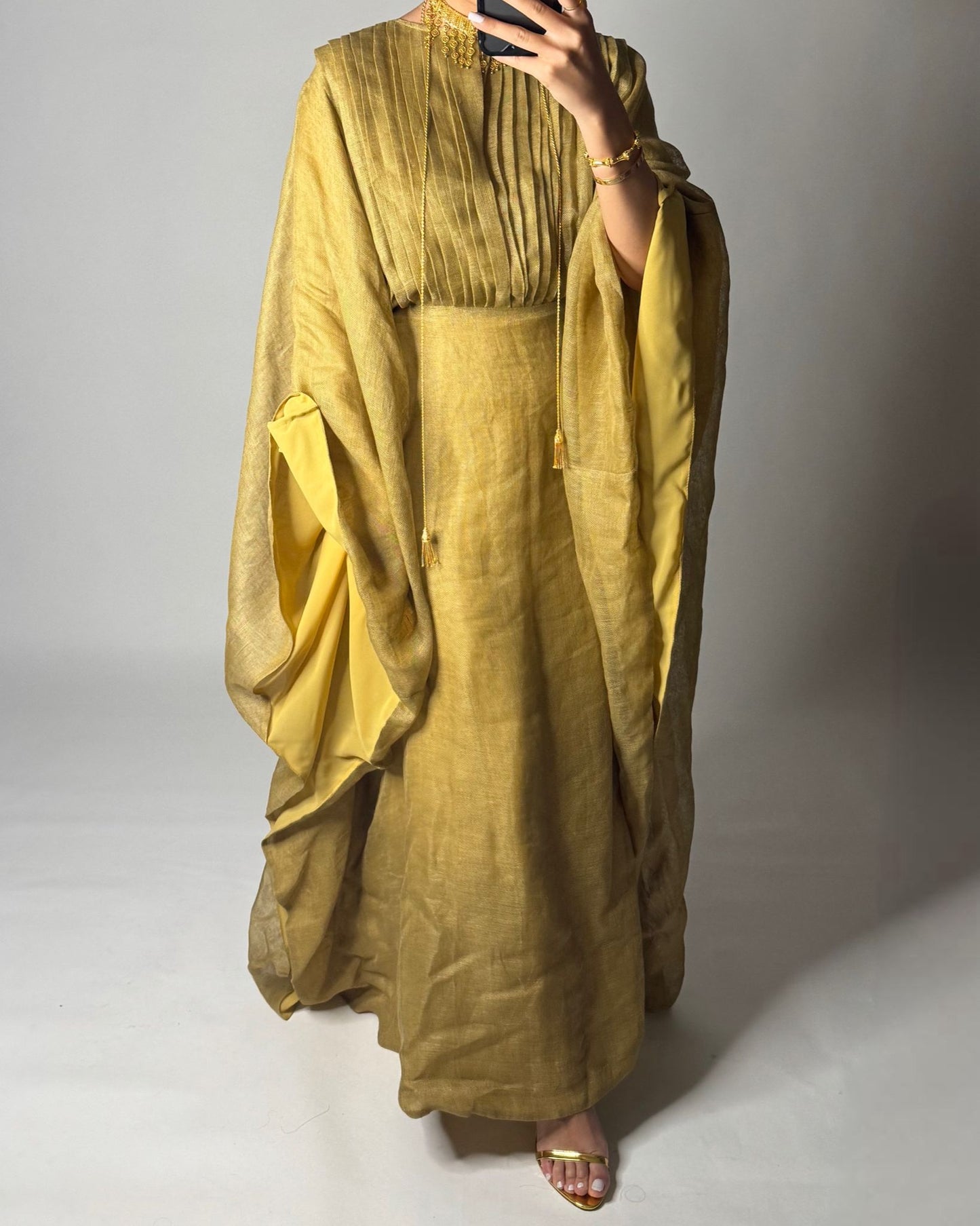 A538 - Green Linen Occasion Jalabiya (READY TO SHIP)