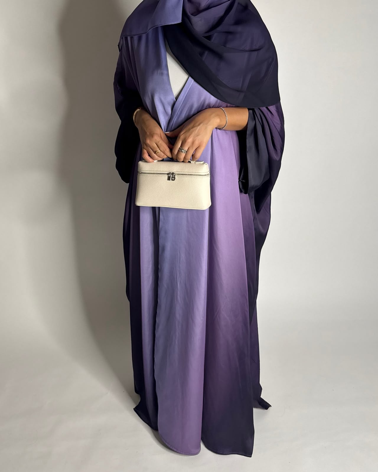 A619 - Purple Ombre Summery Bisht Cut Abaya with Matching Head Scarf