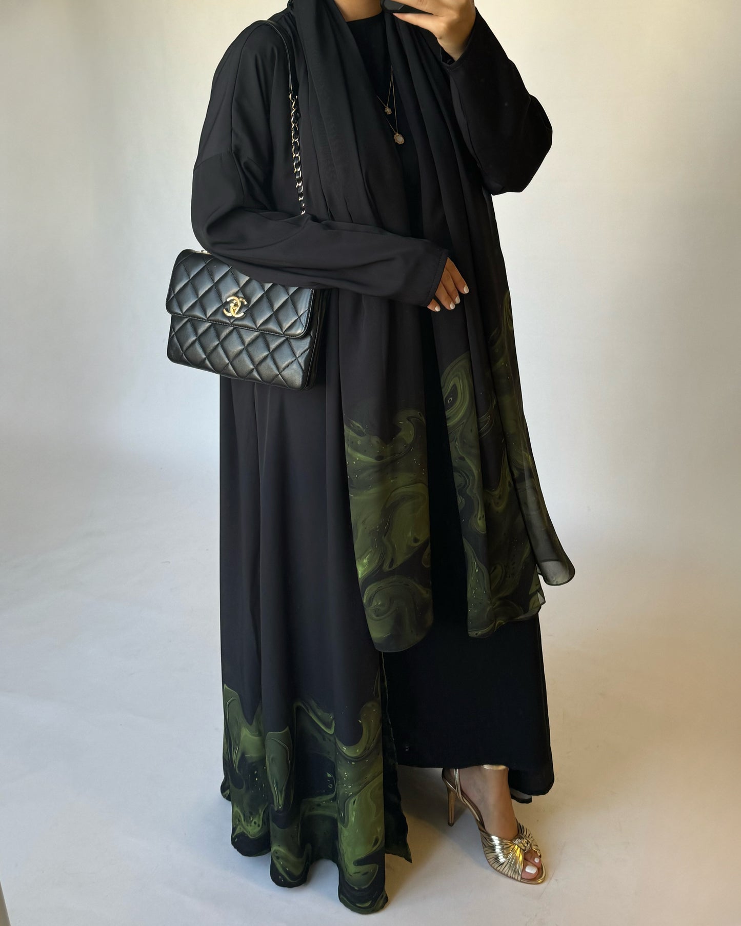 A227 - Black & Green Sea Abaya (READY TO SHIP)