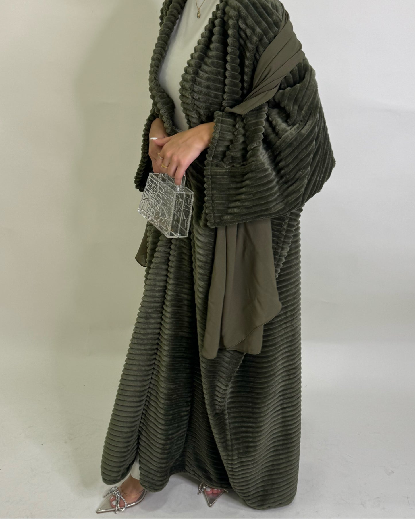Olive Green Fur Abaya