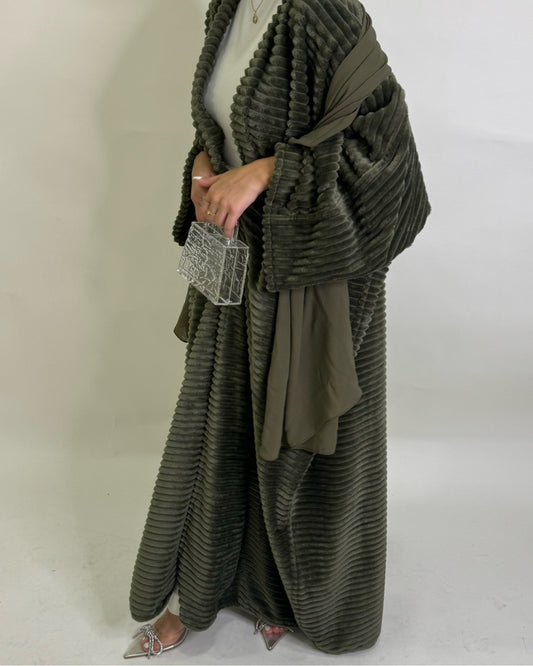 Olive Green Fur Abaya