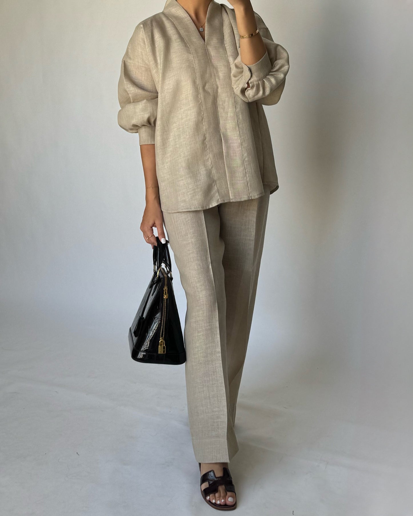 A195 - Beige Summer Linen Set (READY TO SHIP)