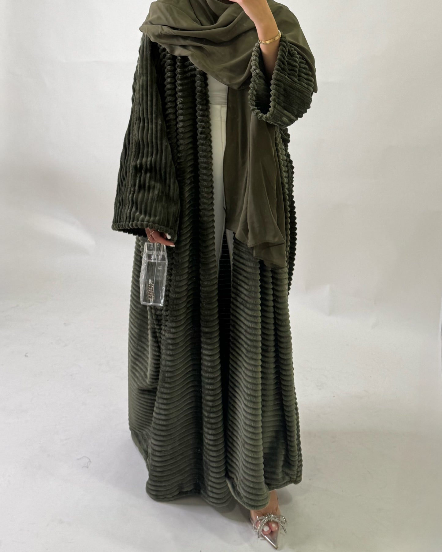 Olive Green Fur Abaya