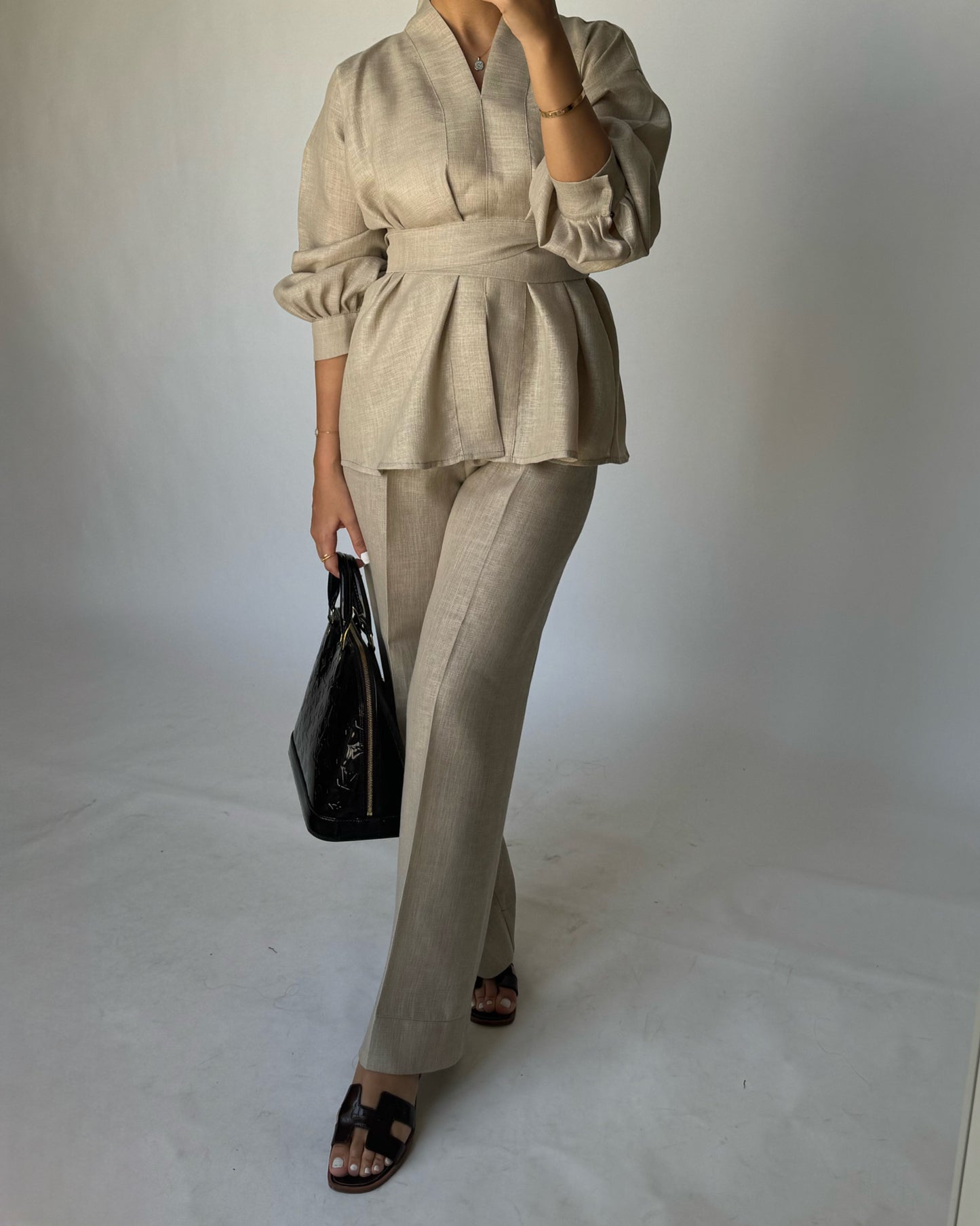 A195 - Beige Summer Linen Set (READY TO SHIP)