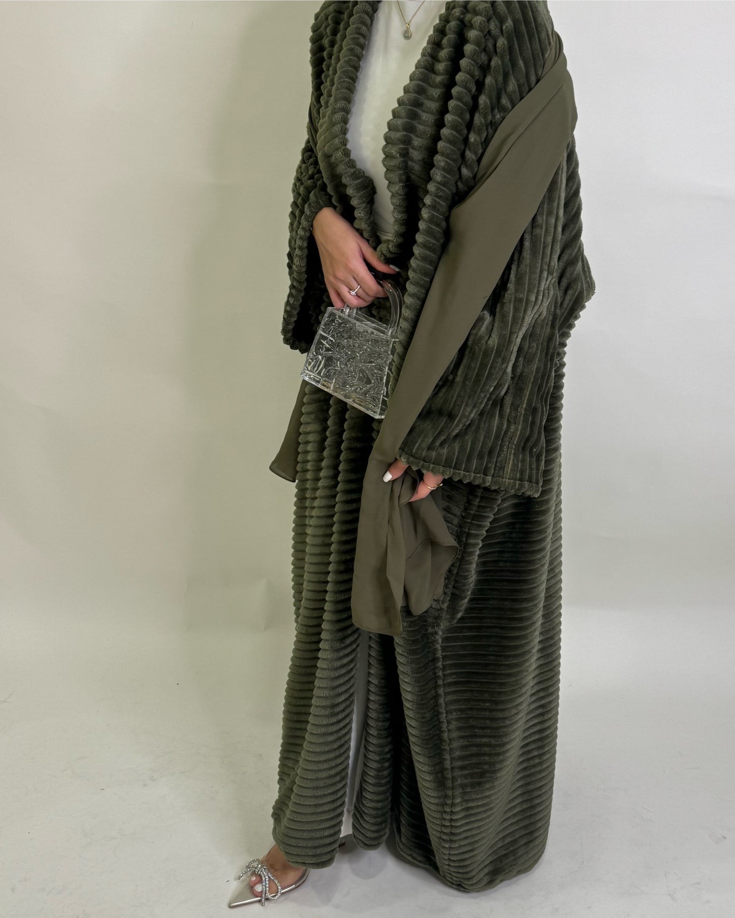 Olive Green Fur Abaya