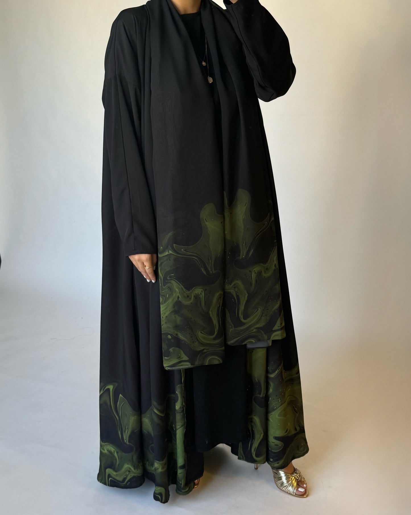 A227 - Black & Green Sea Abaya (READY TO SHIP)