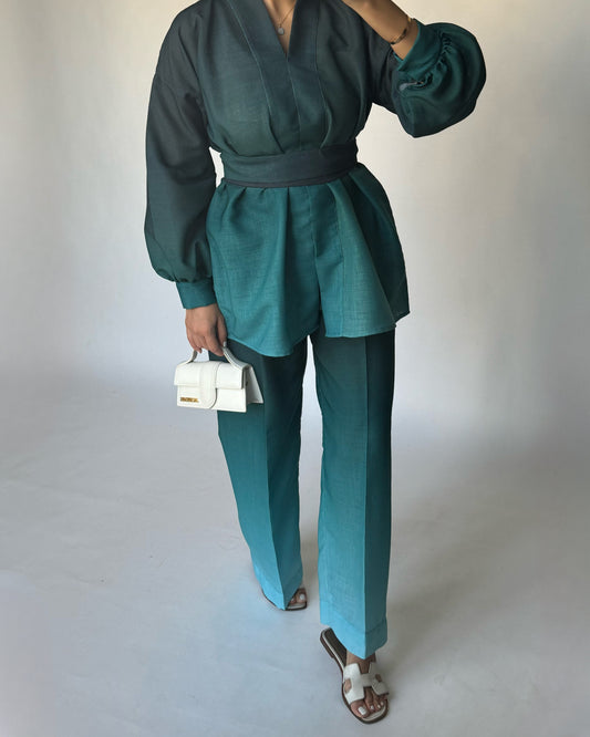 A241 - Ombre Turquoise Summer Linen Set