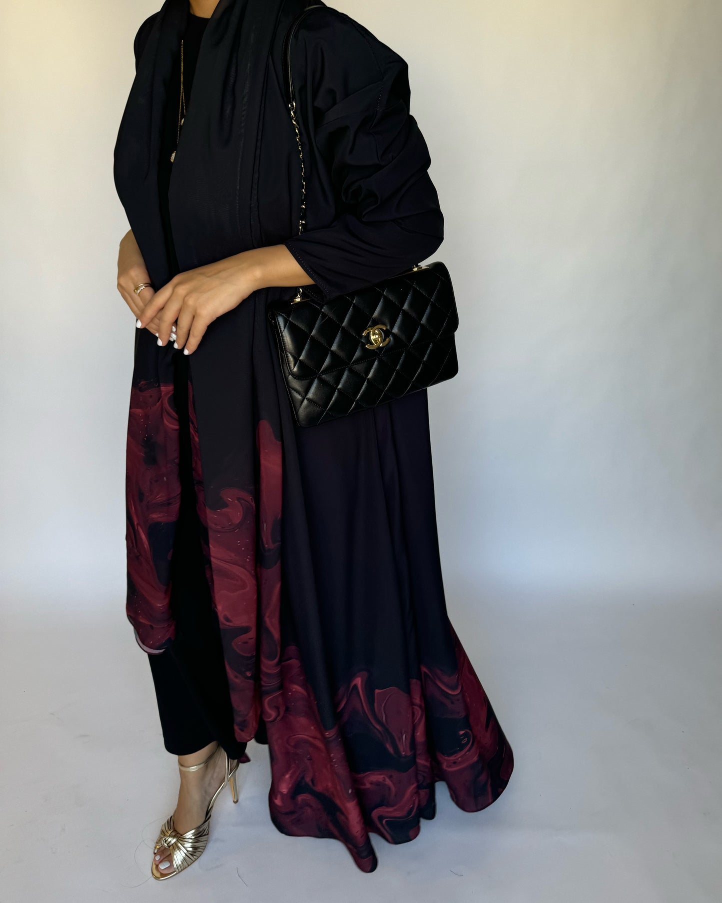 A228 - Black & Maroon Sea Abaya (READY TO SHIP)