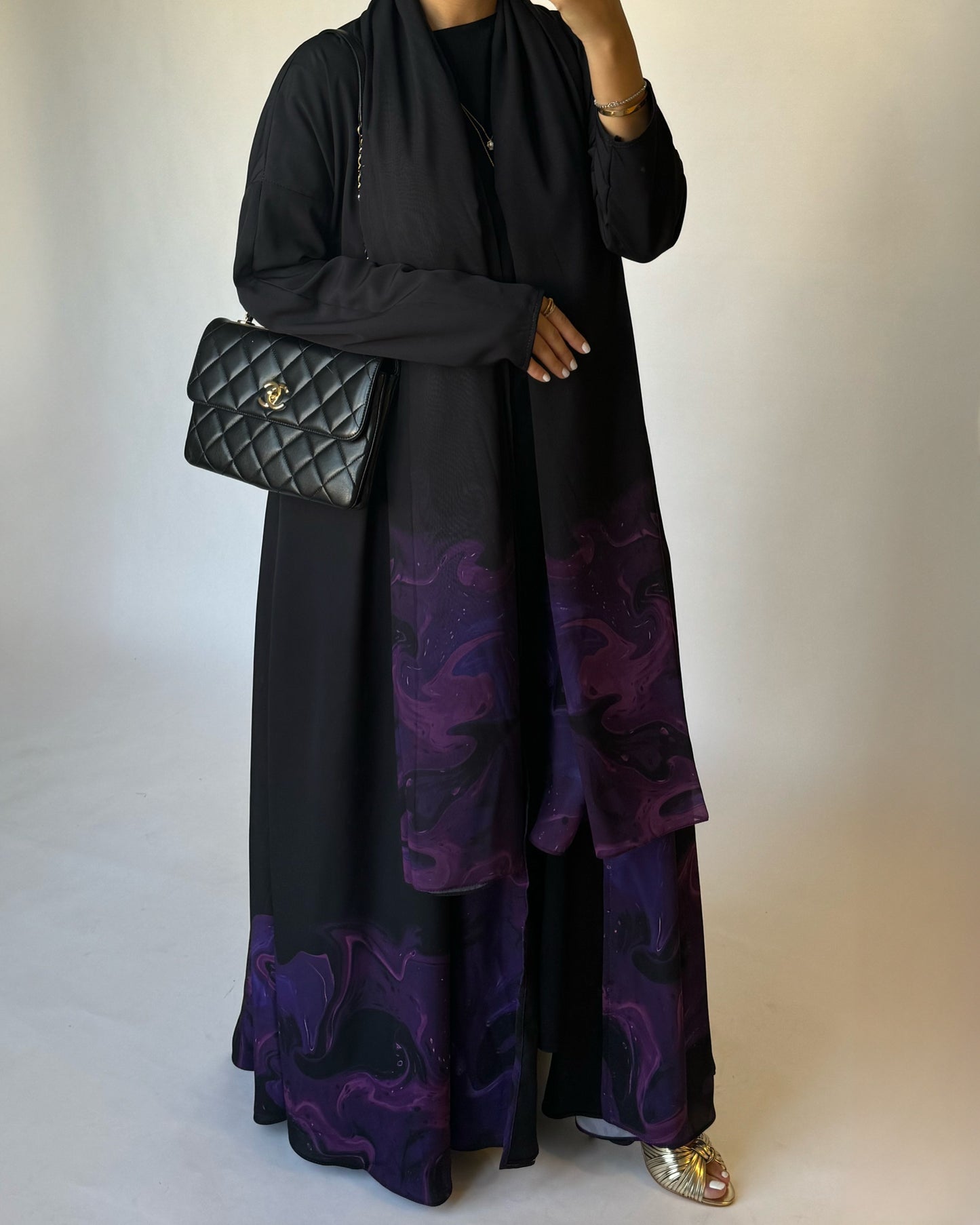 A229 - Black & Royal Purple Sea Abaya (READY TO SHIP)