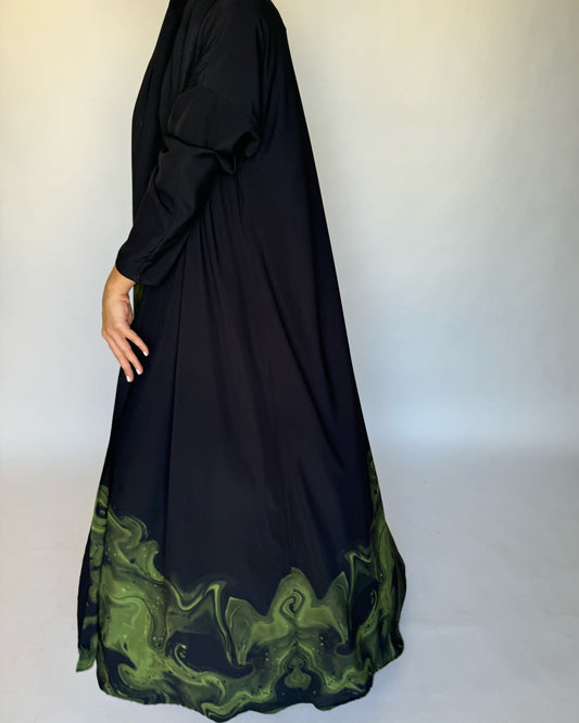 A227 - Black & Green Sea Abaya (READY TO SHIP)