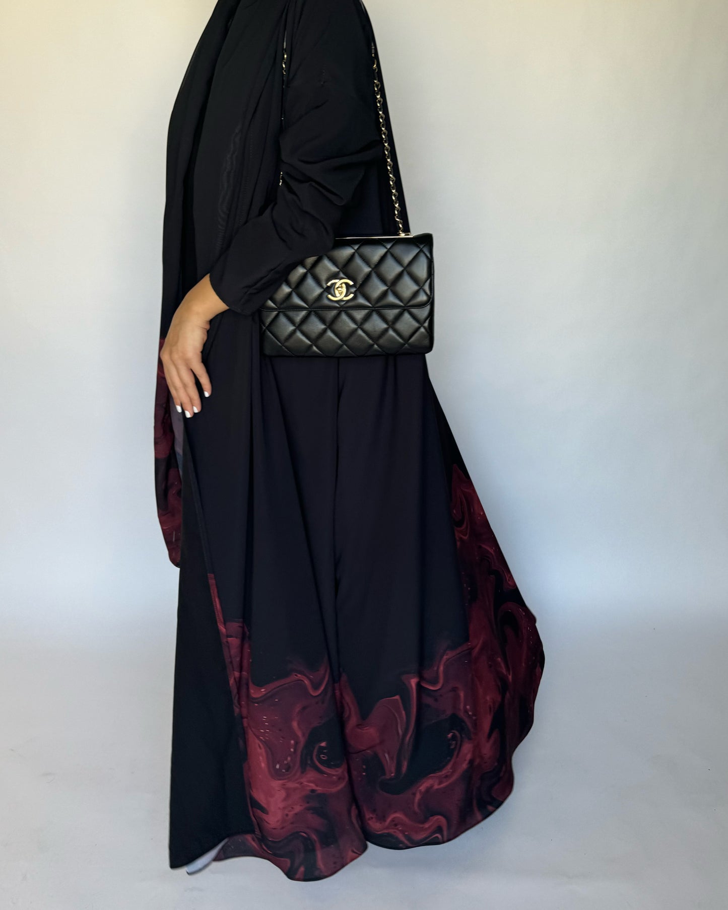 A228 - Black & Maroon Sea Abaya (READY TO SHIP)