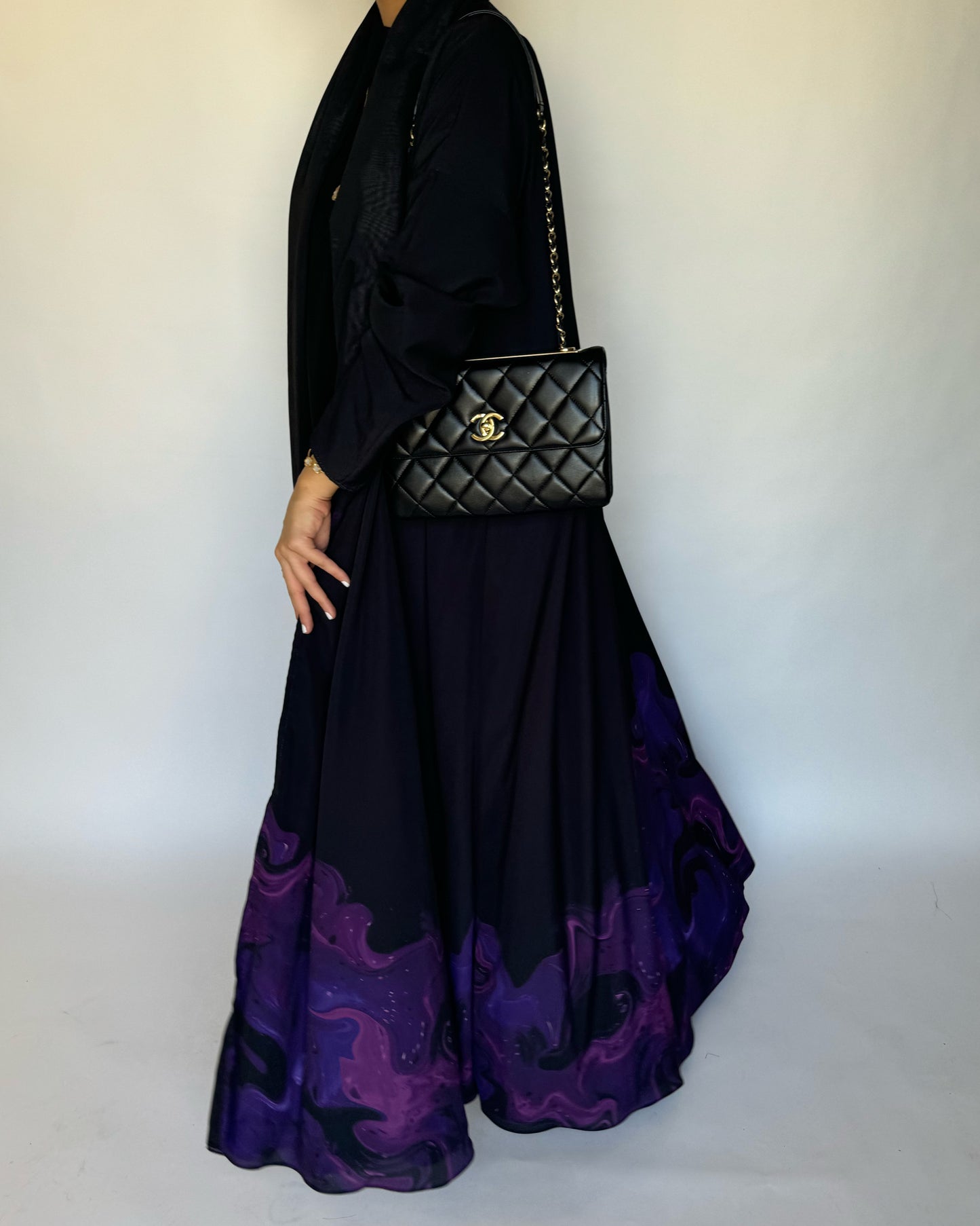 A229 - Black & Royal Purple Sea Abaya (READY TO SHIP)