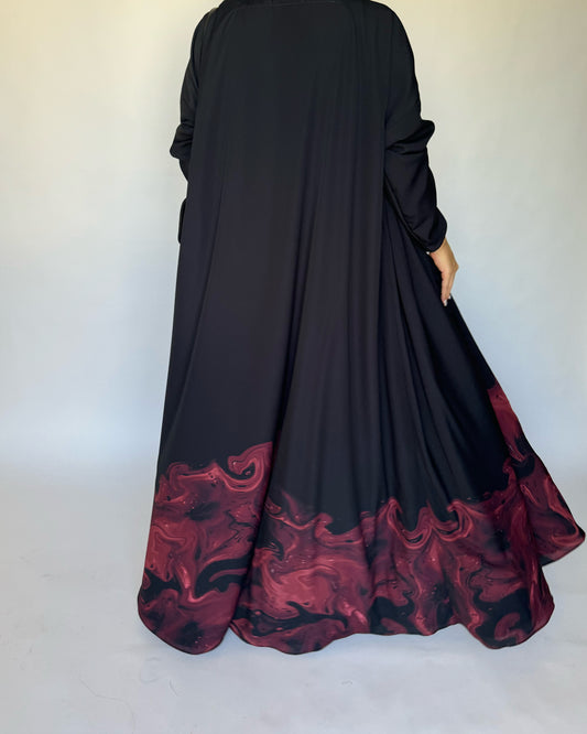 A228 - Black & Maroon Sea Abaya (READY TO SHIP)