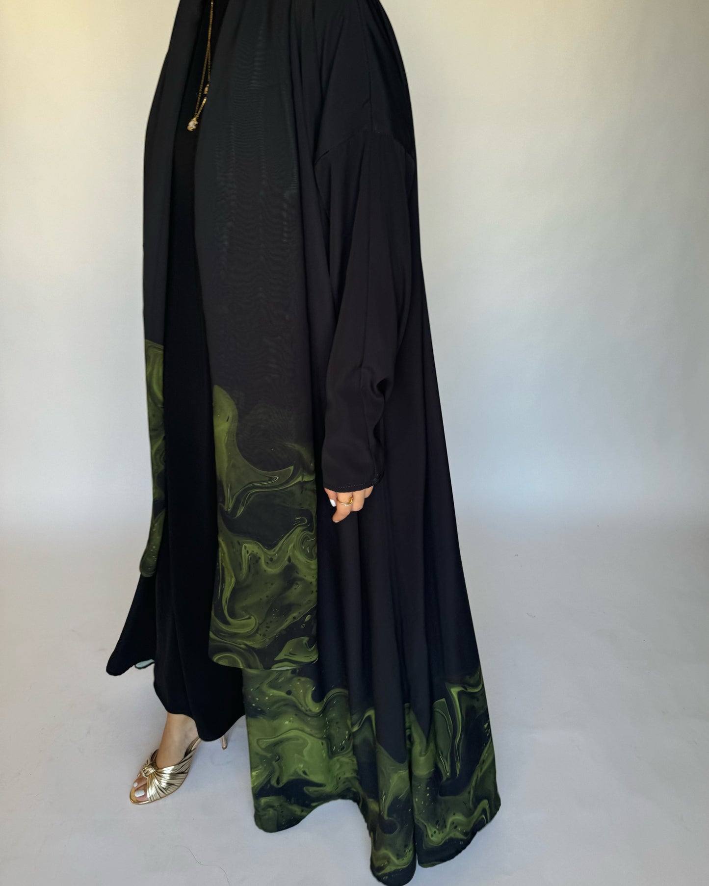 A227 - Black & Green Sea Abaya (READY TO SHIP)