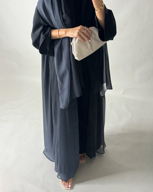 A181 - Black Gray Ombre Flowy Abaya