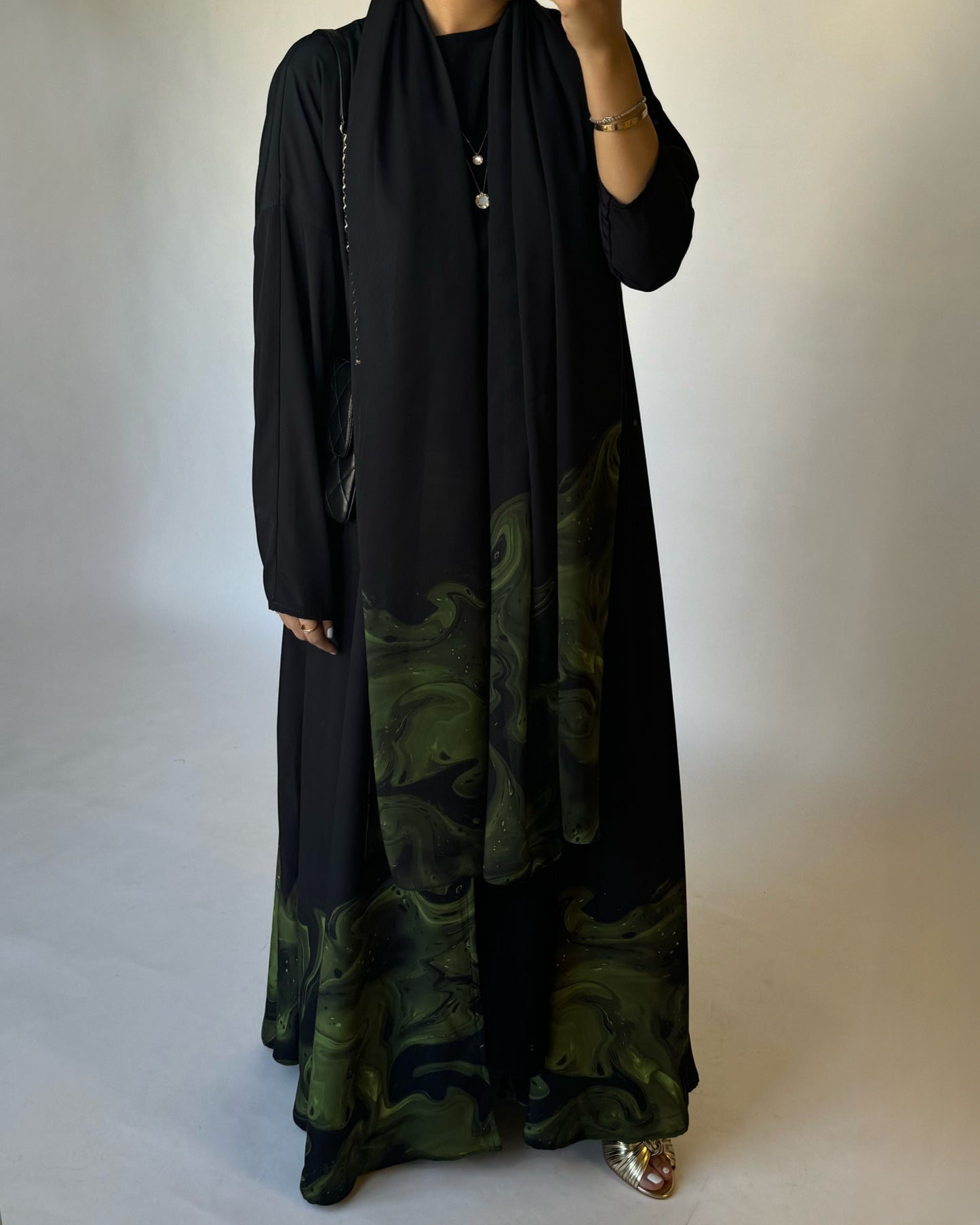 A227 - Black & Green Sea Abaya (READY TO SHIP)