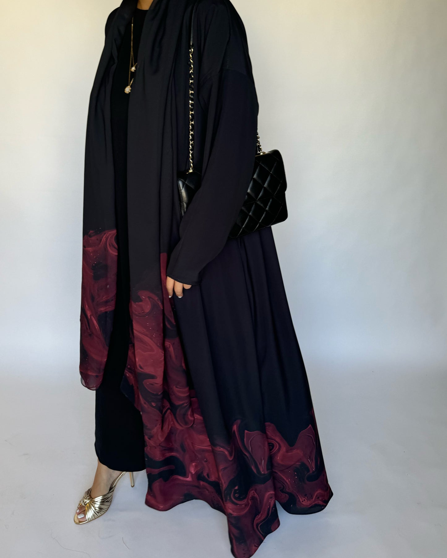 A228 - Black & Maroon Sea Abaya (READY TO SHIP)