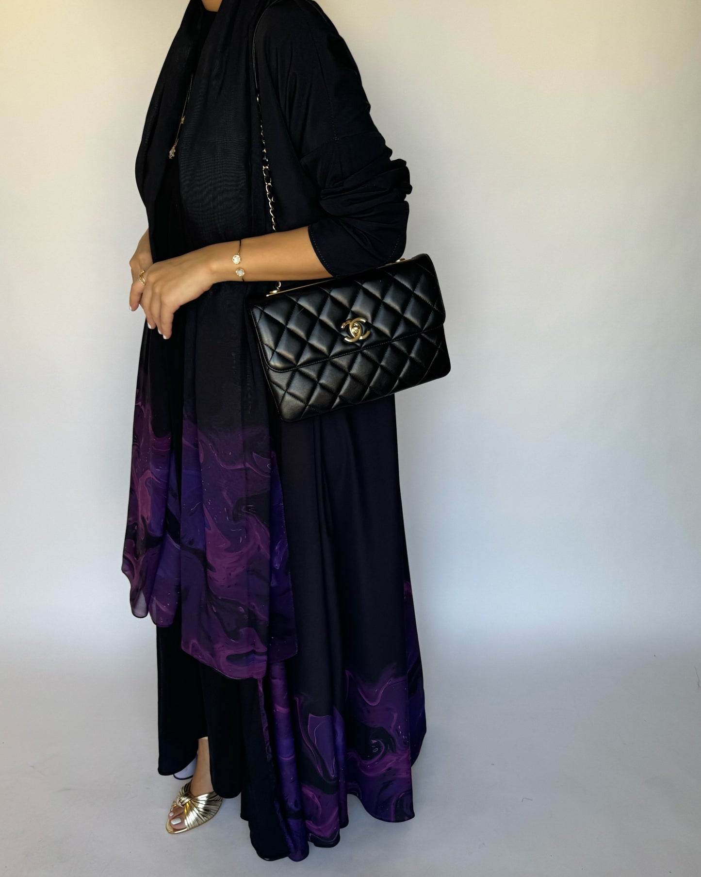 A229 - Black & Royal Purple Sea Abaya (READY TO SHIP)