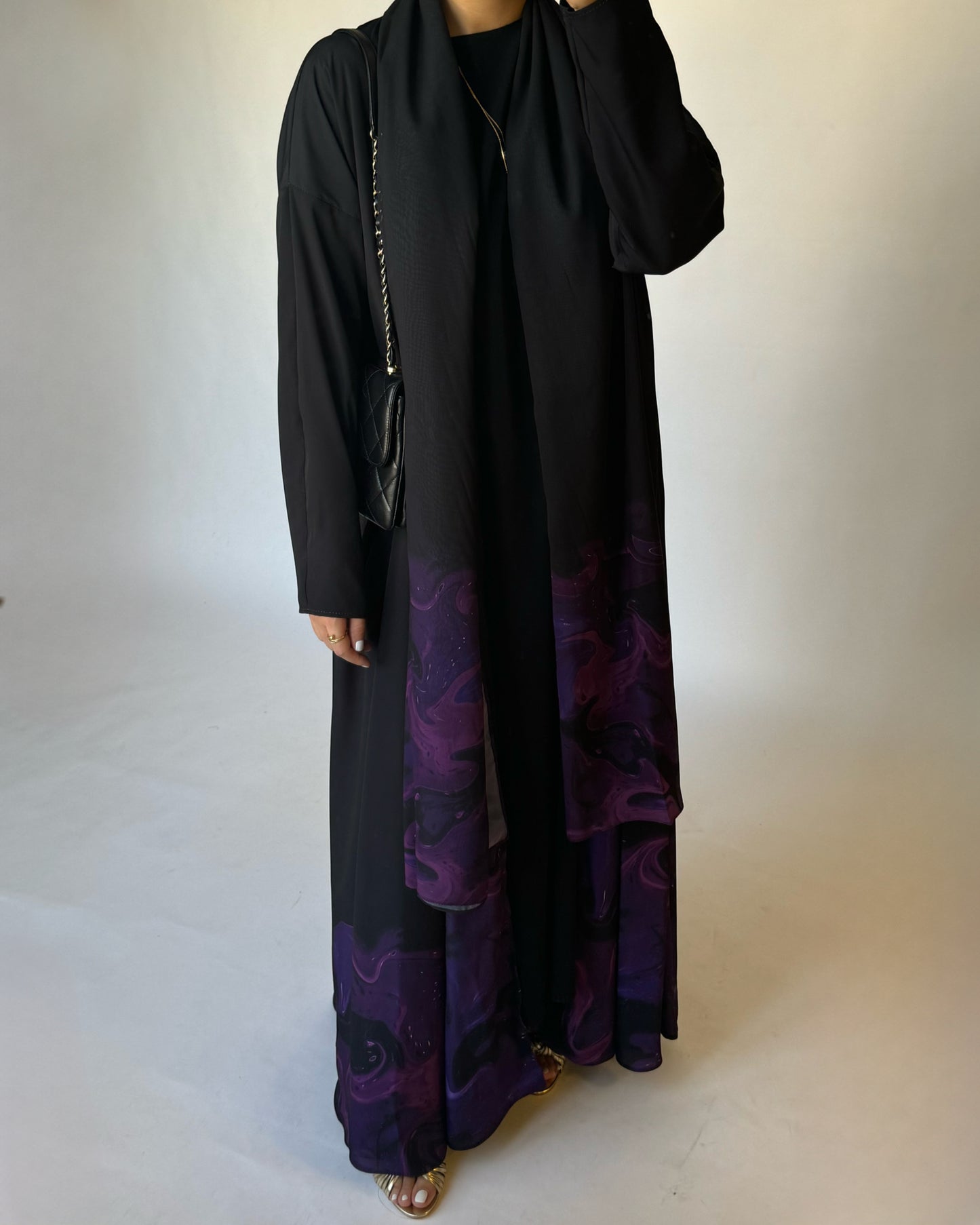 A229 - Black & Royal Purple Sea Abaya (READY TO SHIP)
