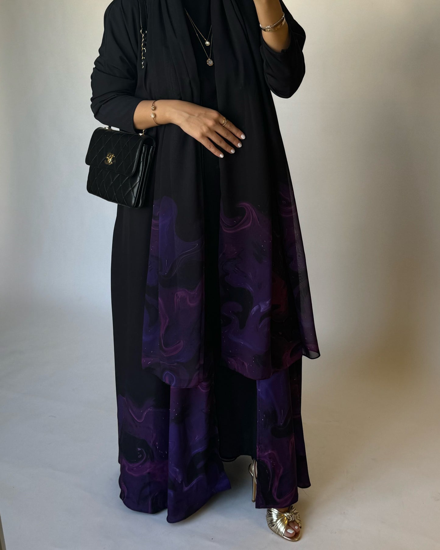 A229 - Black & Royal Purple Sea Abaya (READY TO SHIP)