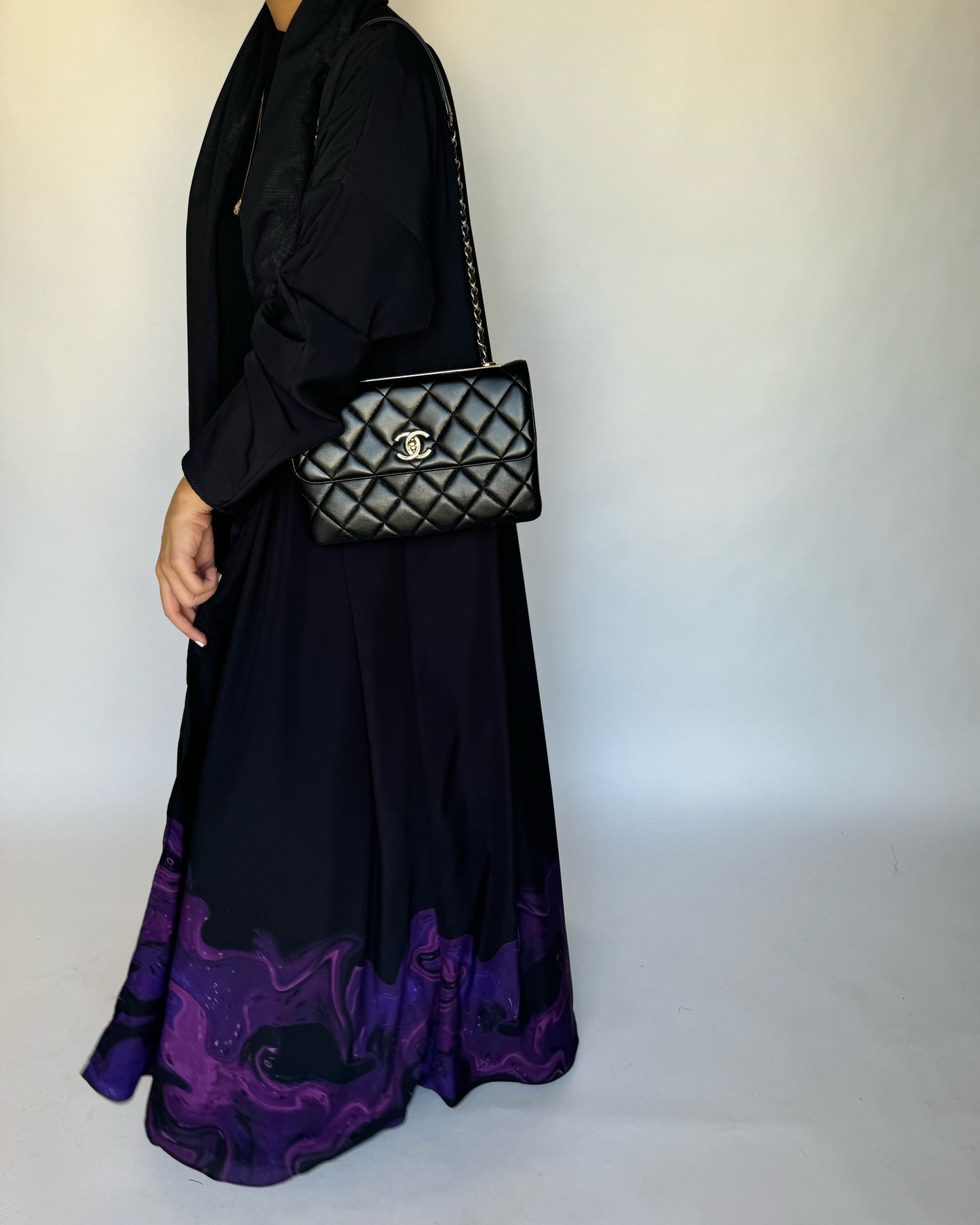 A229 - Black & Royal Purple Sea Abaya (READY TO SHIP)