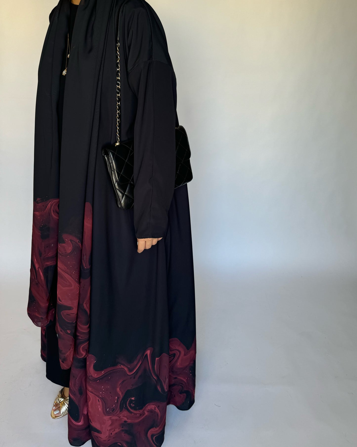 A228 - Black & Maroon Sea Abaya (READY TO SHIP)