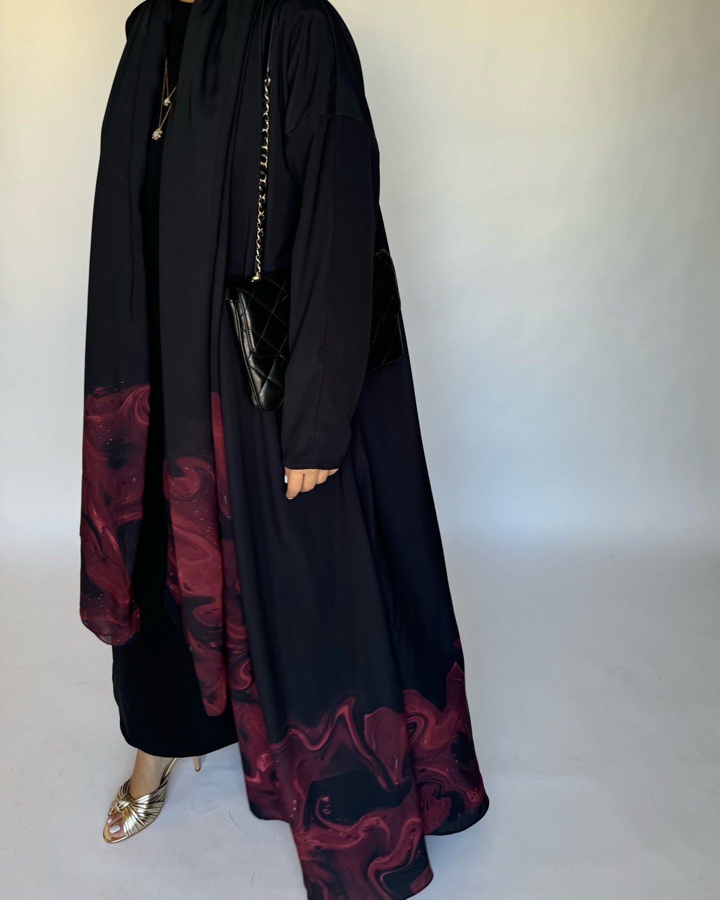 A228 - Black & Maroon Sea Abaya (READY TO SHIP)