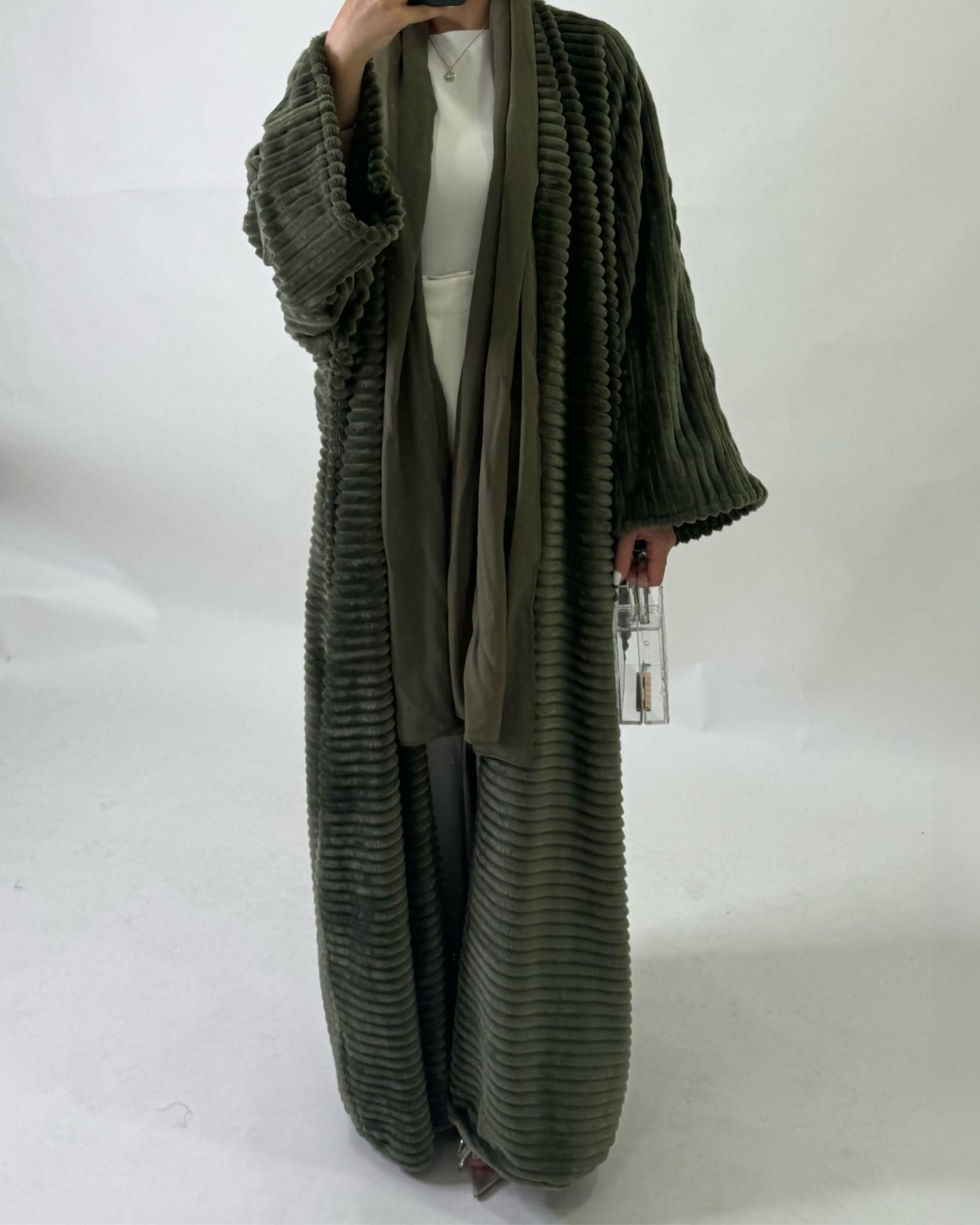 Olive Green Fur Abaya