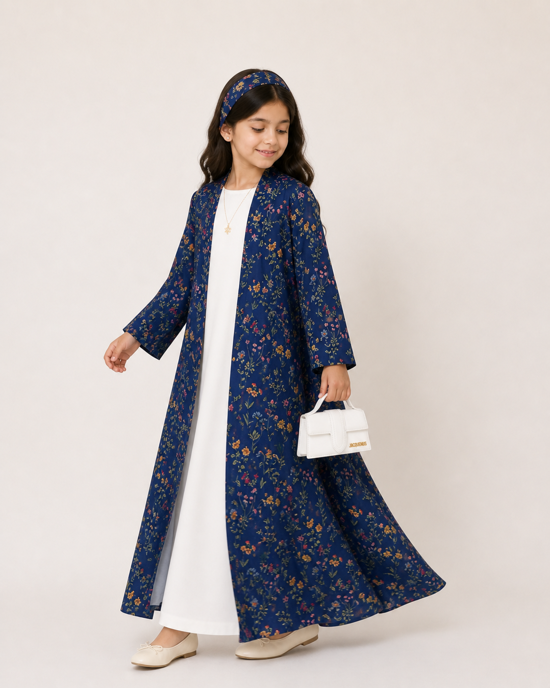 A584 - KIDS Blue Summery Flower Abaya & Matching Head Band