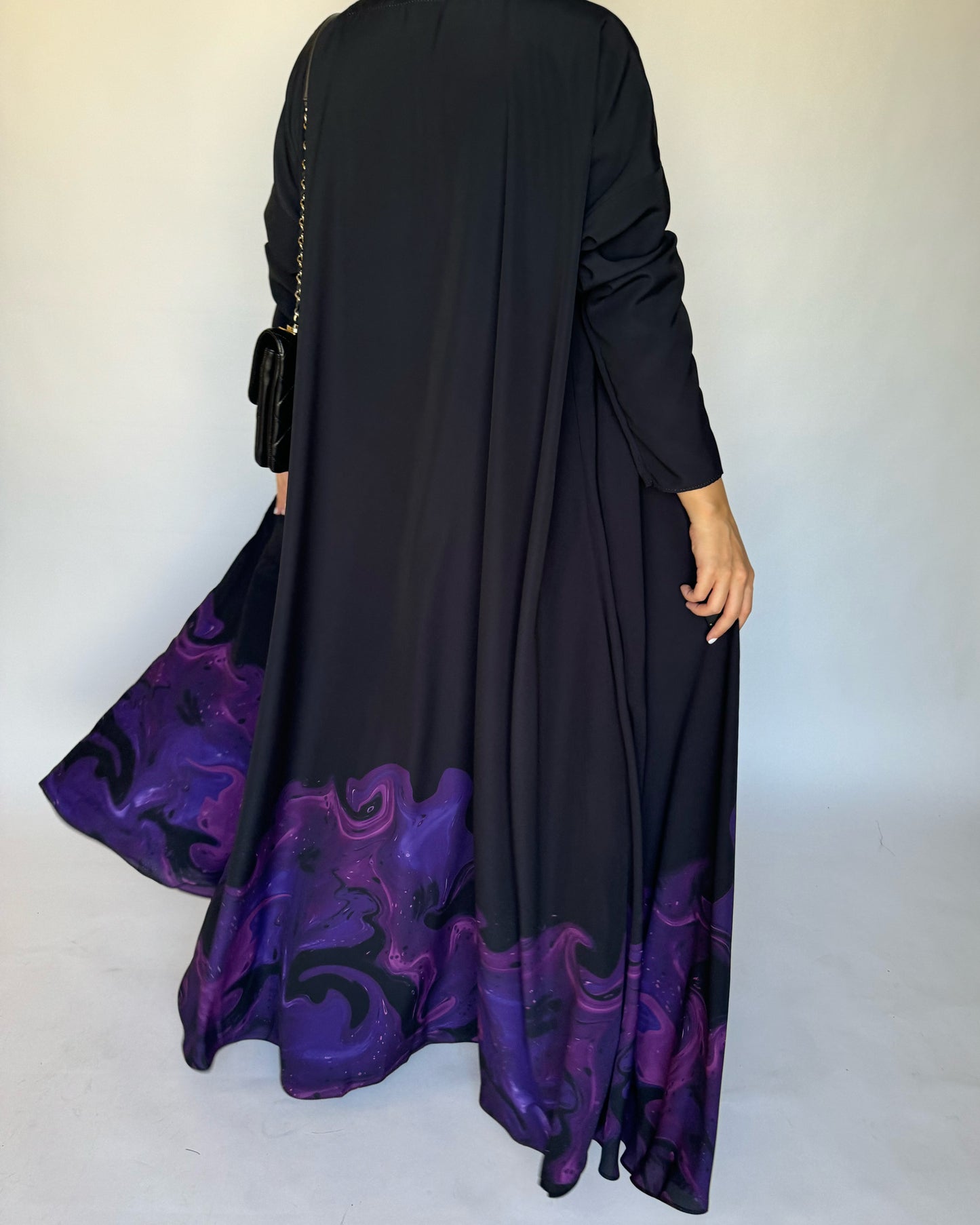 A229 - Black & Royal Purple Sea Abaya (READY TO SHIP)