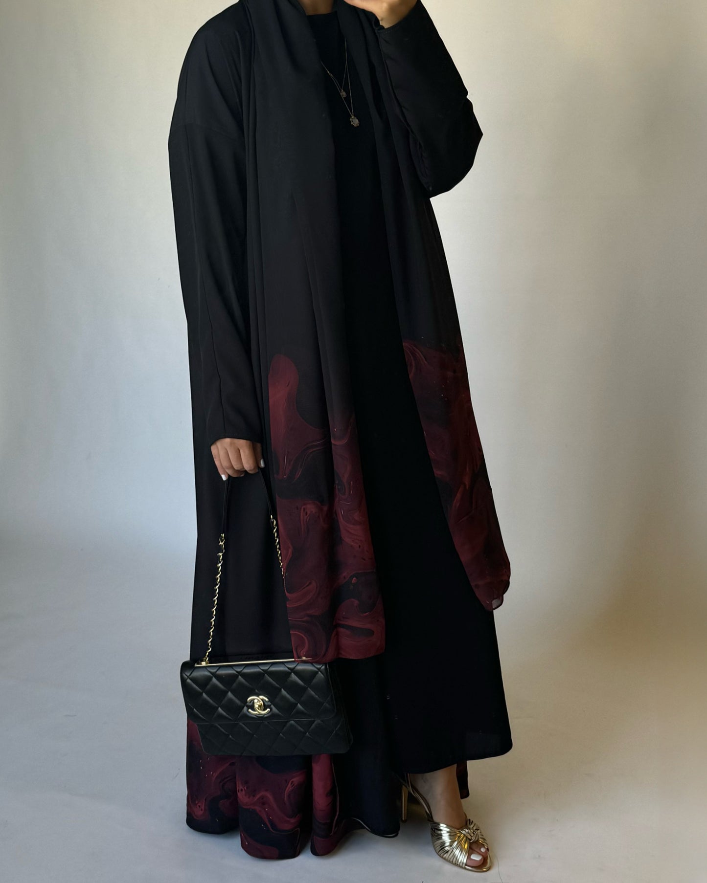 A228 - Black & Maroon Sea Abaya (READY TO SHIP)
