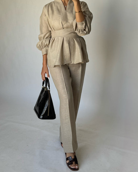 A195 - Beige Summer Linen Set (READY TO SHIP)