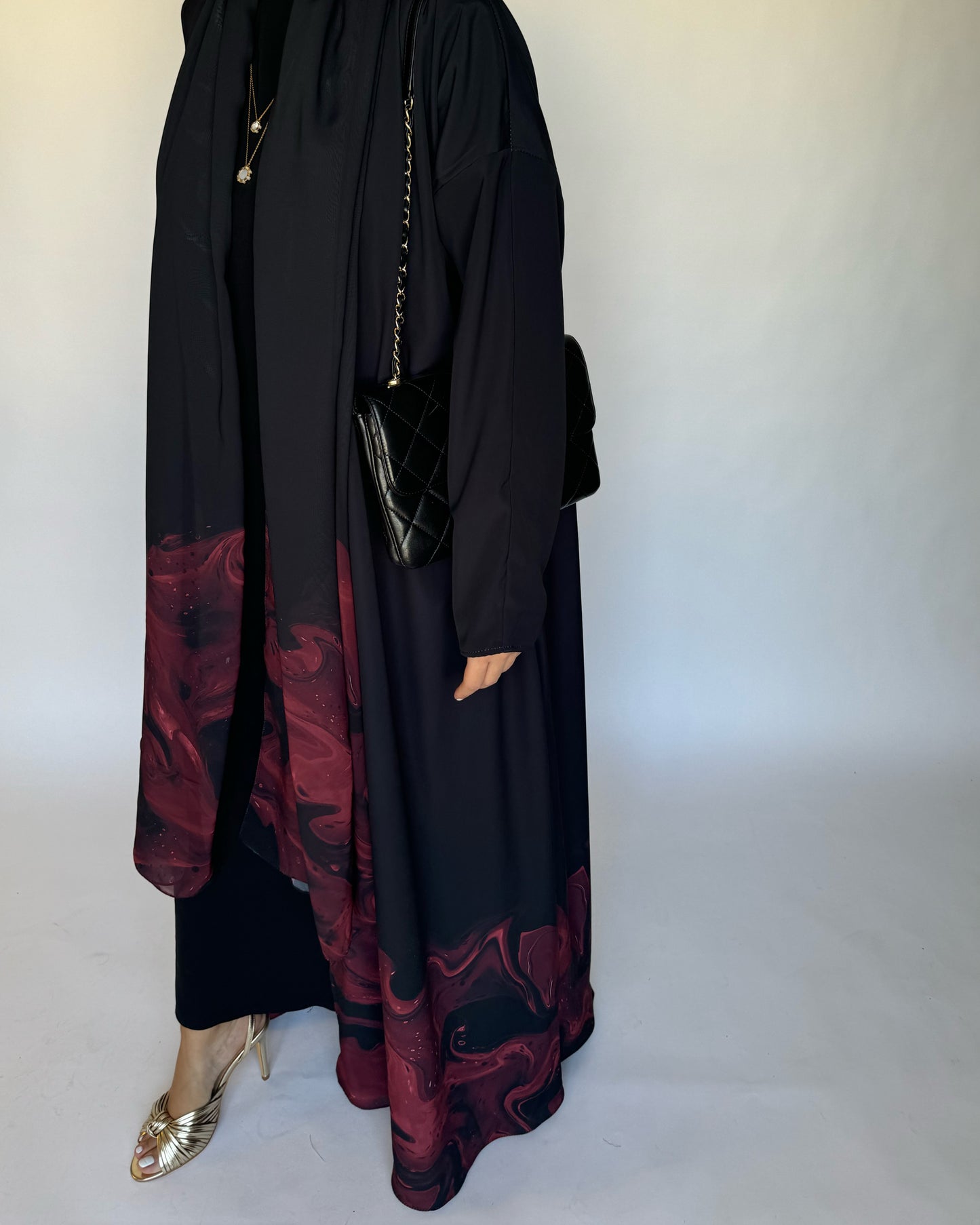 A228 - Black & Maroon Sea Abaya (READY TO SHIP)