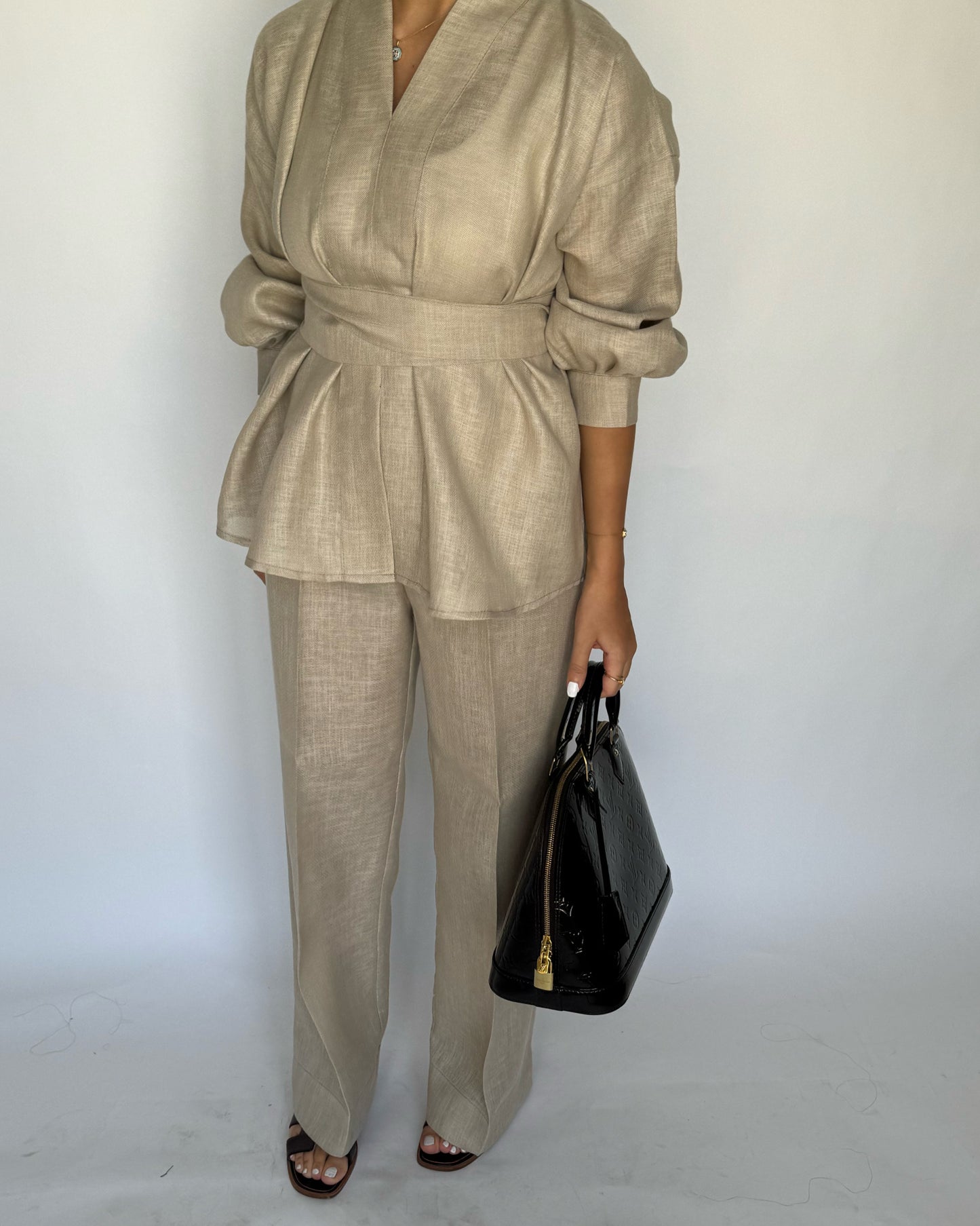 A195 - Beige Summer Linen Set (READY TO SHIP)