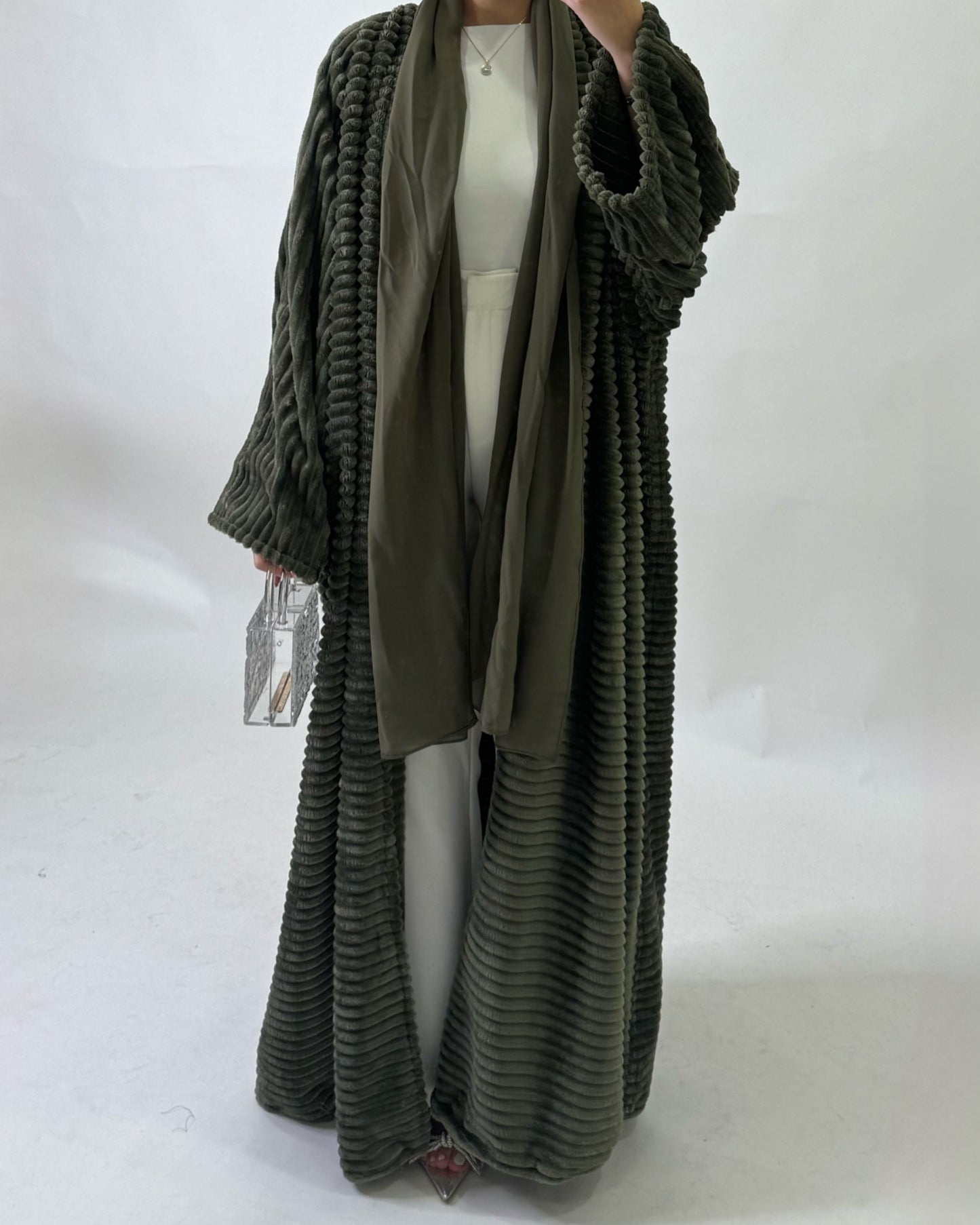 Olive Green Fur Abaya