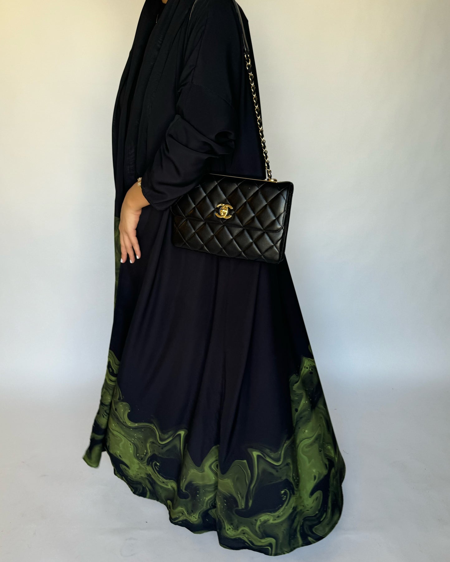 A227 - Black & Green Sea Abaya (READY TO SHIP)