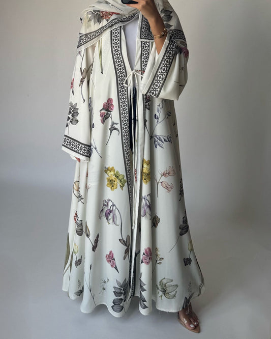 A445 - Off-White A-Cut Flower Summery Daily Abaya
