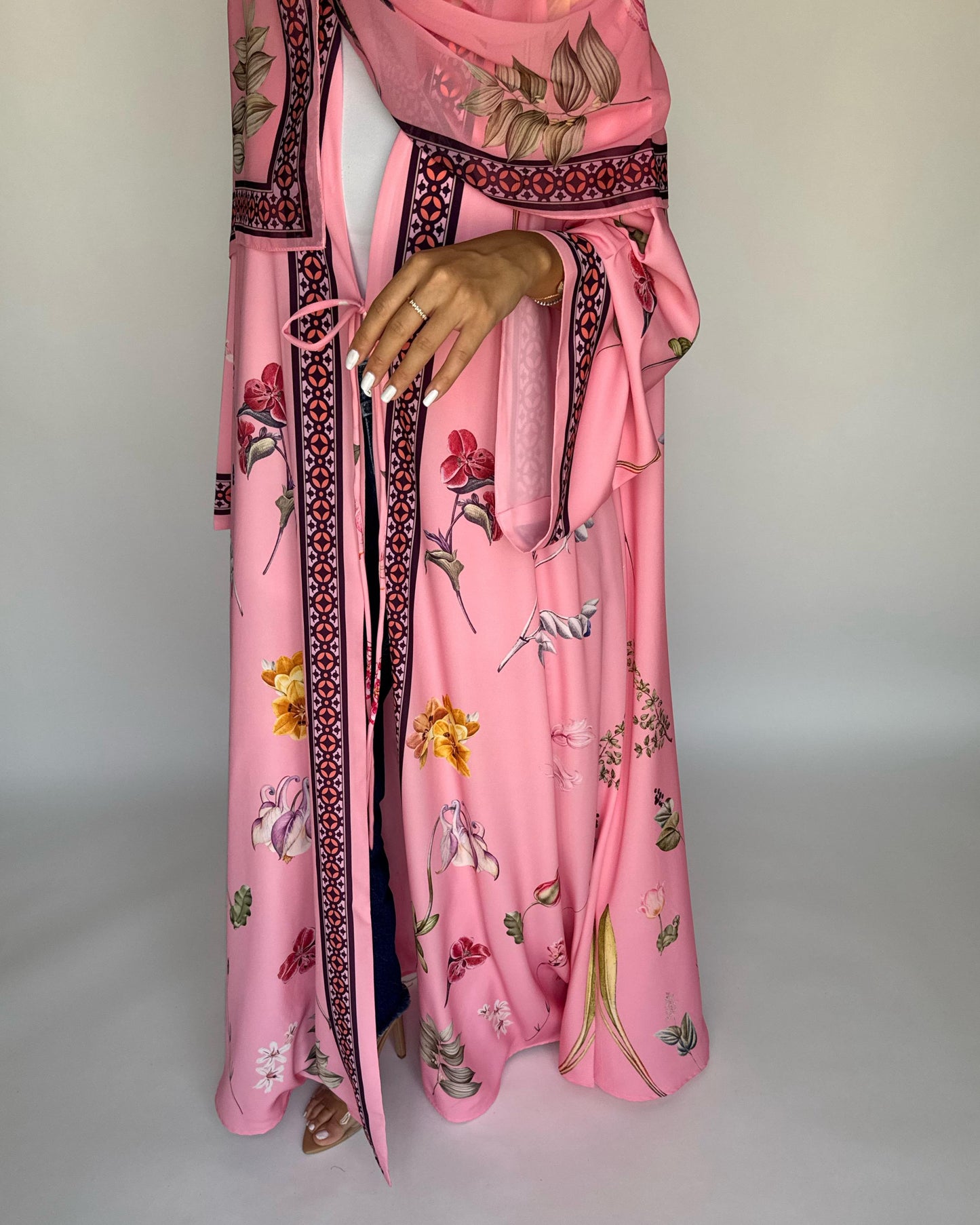 A438 - Pink A-Cut Flower Summery Daily Abaya